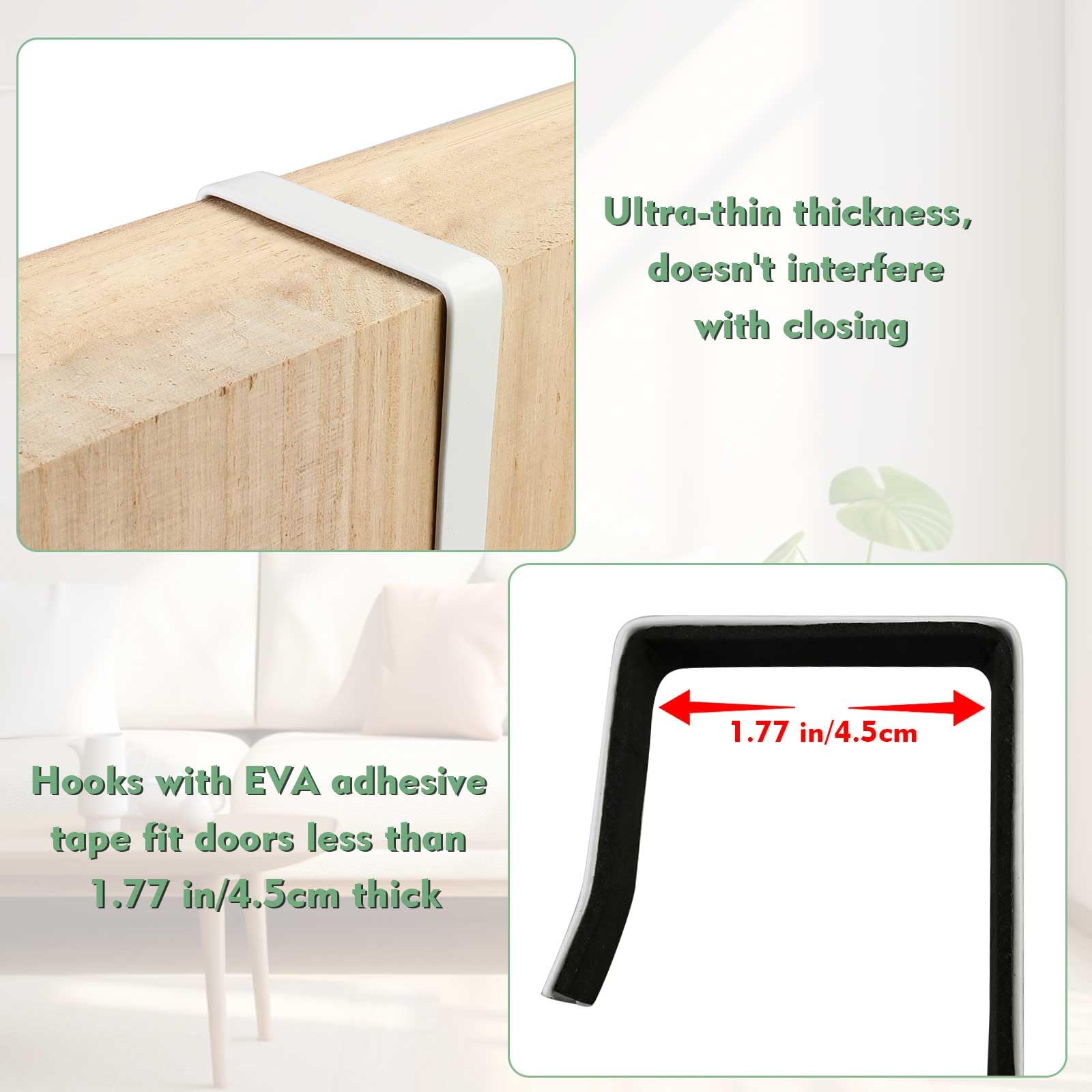 Adjustable Over-The-Door Mirror Hanger Set with Protective Lining - 2 White Door Mirror Hooks for Perfect Height & Fit (Mirror Not Included) - Ideal for Bedroom, Bathroom & Closet Organization