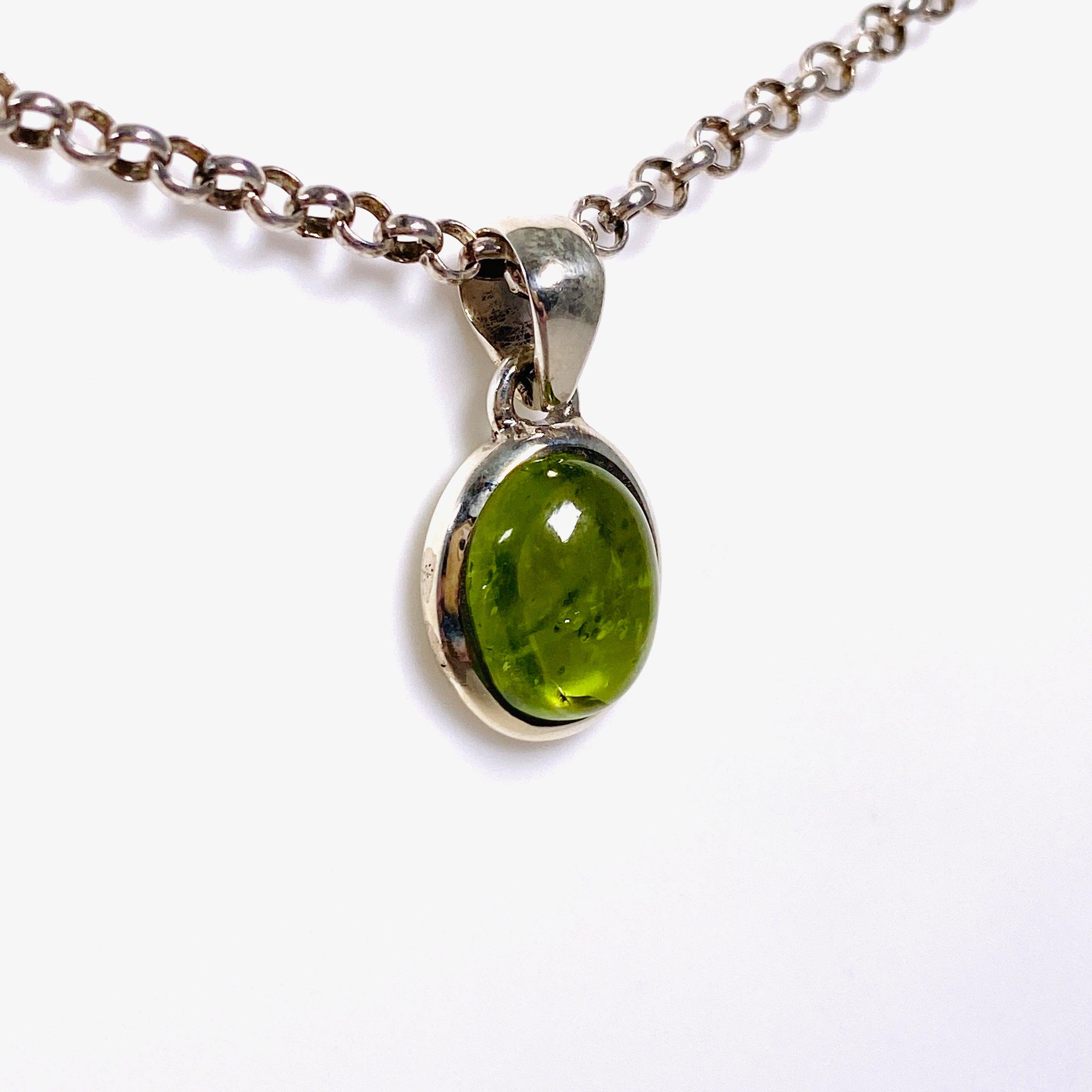 Natural Peridot Oval Cabochon Pendant - Dainty Green Gemstone Jewelry for Women - Perfect for Everyday Wear & Gift Giving