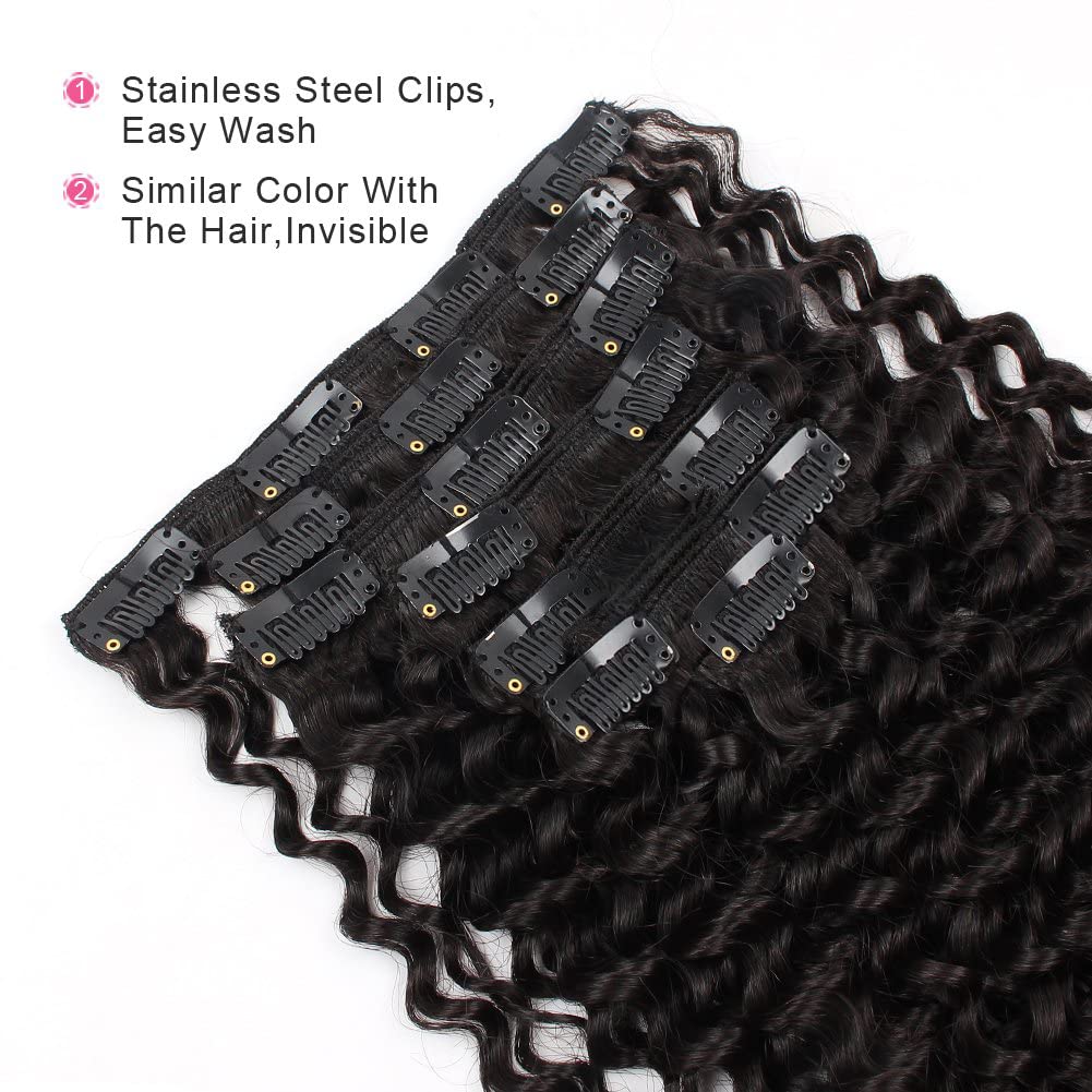 ABH AMAZINGBEAUTY Jerry Curly Clip-in Hair Extensions - 20 Inch 3B/3C Curly Human Hair Wefts (7 Pieces, 120g, 17 Clips) for African American Women - Natural Black | Perfect for Daily Styling, Special Occasions & Protective Hairstyles