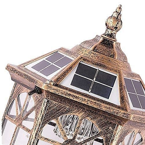 Solar Post Lights Outdoor - Bronze LED Waterproof Aluminum Glass Column Lantern for Yard, Garden, Driveway, Porch, Walkway, Pool & Patio | Solar Powered Landscape Lighting for Victorian Style Decoration & Pathway Safety