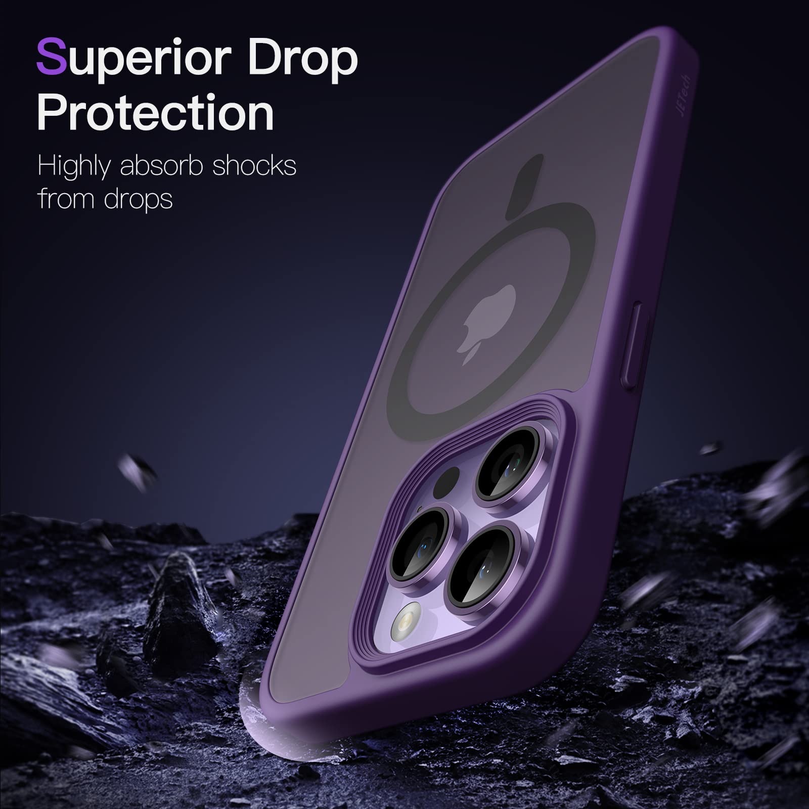 JETech Magnetic Case for iPhone 14 Pro 6.1 Inch - Slim Shockproof Phone Cover with MagSafe Compatibility, Translucent Matte Back in Deep Purple | Perfect for Everyday Protection & Wireless Charging