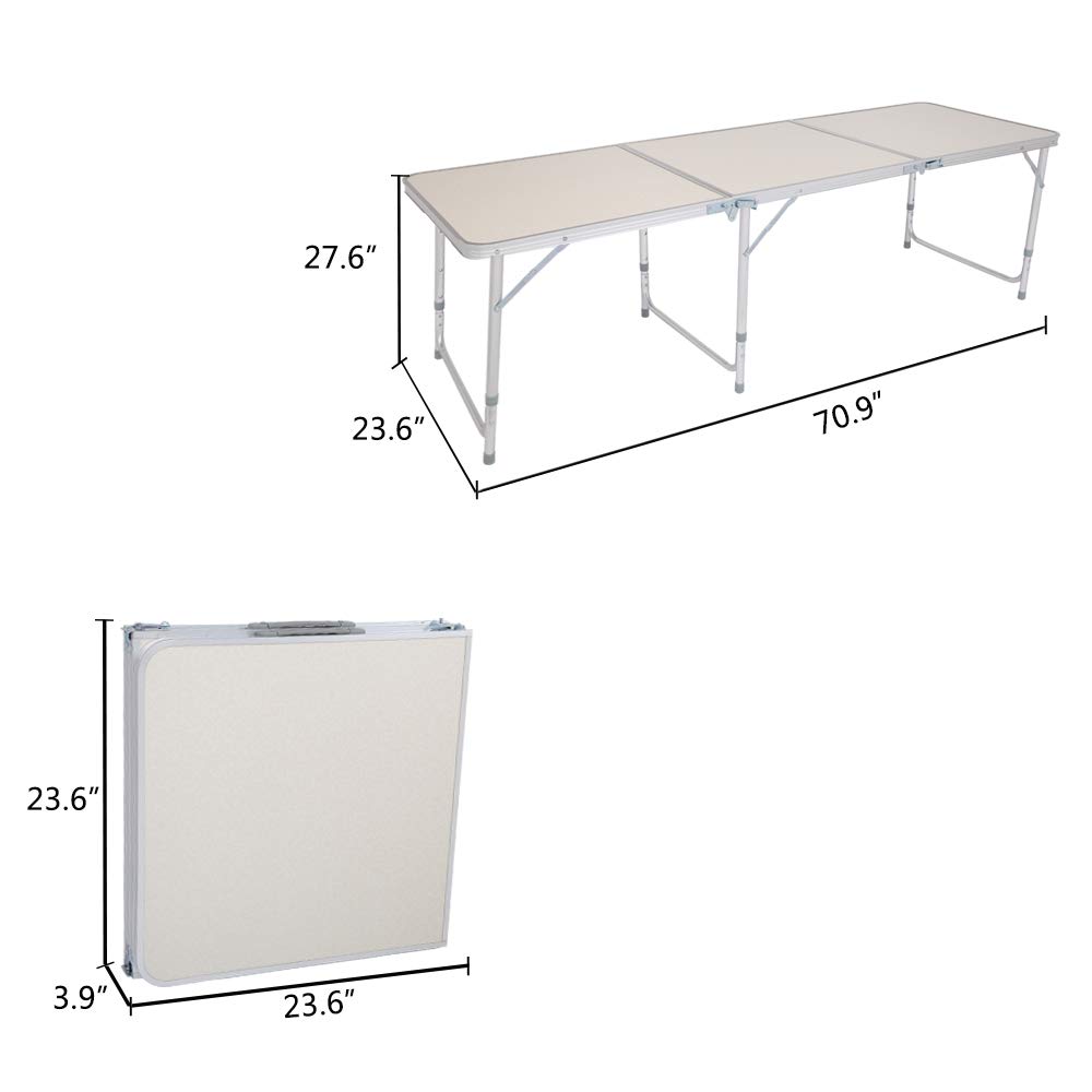6ft Portable Folding Table - Adjustable Height Aluminum Picnic Table for Outdoor & Indoor Use | 71