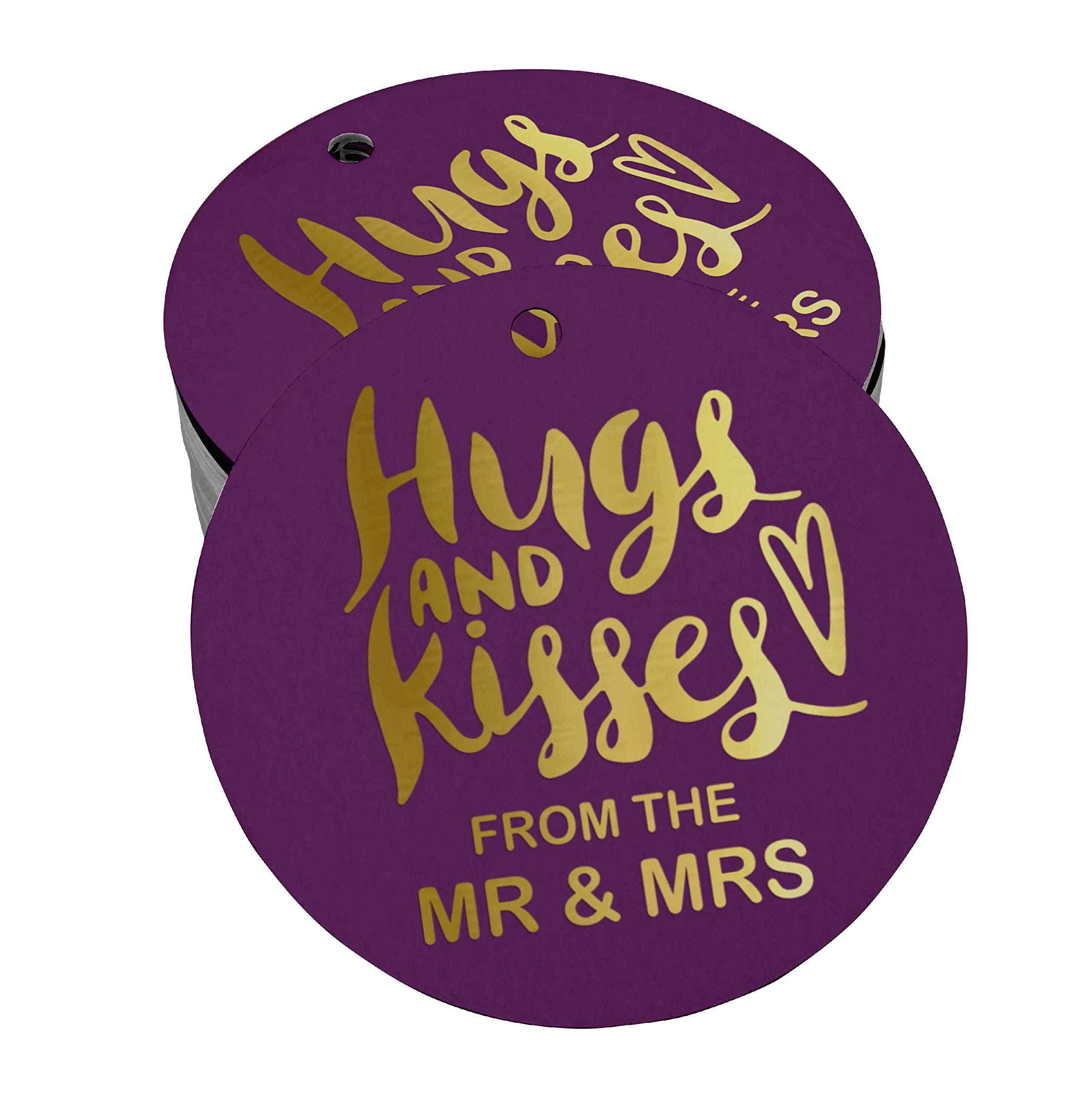 50 Pack Gold Foil Wedding Favor Tags - Elegant Hugs & Kisses Paper Hang Tags for Bridal Shower, Anniversary & Party Decorations