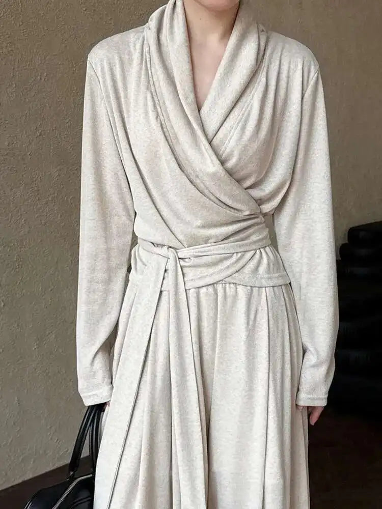 Elegant Women's Bandage T-Shirt & Wide Leg Pants Two-Piece Suit - V-Neck Long Sleeve Fashion Set for Spring/Autumn 2025 | Office Wear, Casual Outfits & Special Occasions