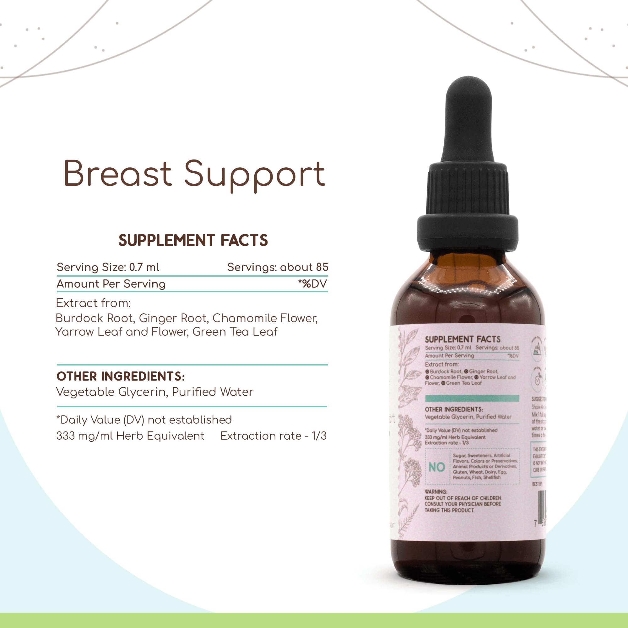 Organic Breast Support B60 Alcohol-Free Herbal Extract Tincture - Burdock Root, Chamomile Flower & Ginger Root for Women's Wellness | Natural Breast Health Supplement | 2 Fl Oz Bottle | Perfect for Daily Wellness Routine & Holistic Self-Care