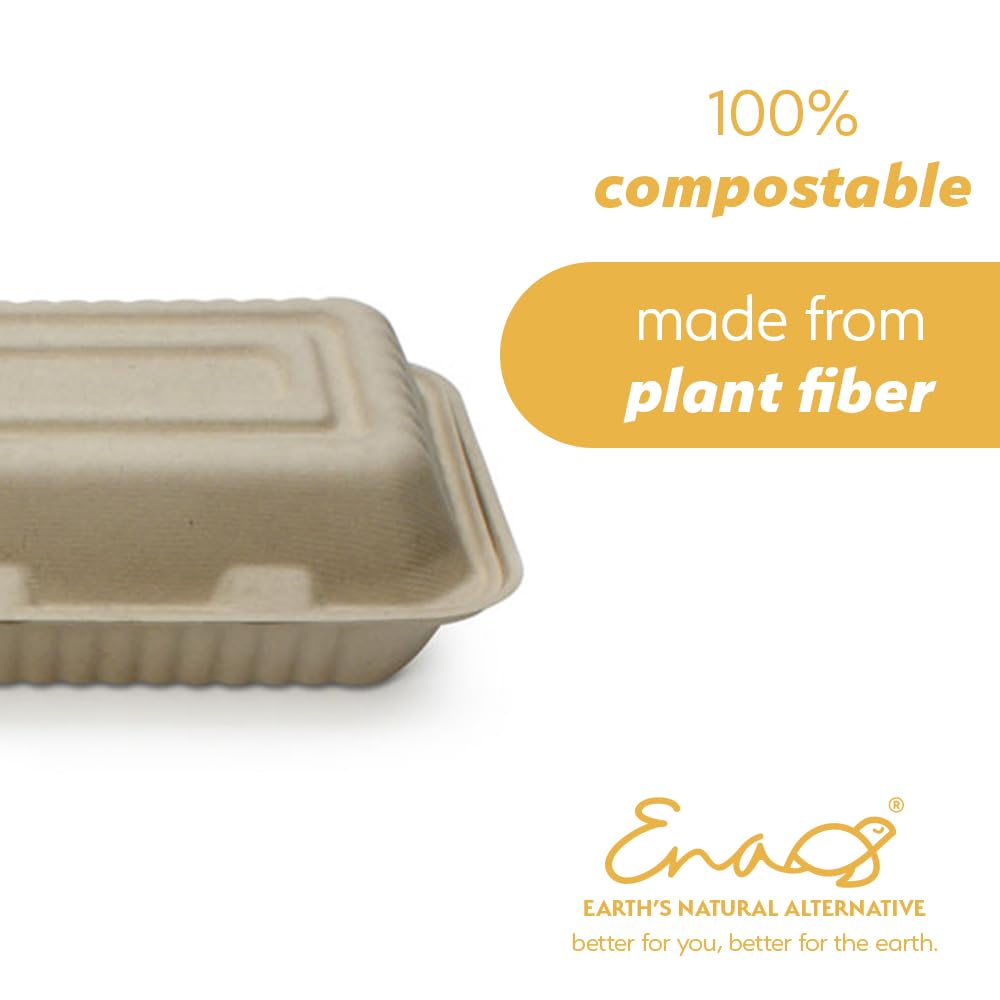 Eco-Friendly 100% Compostable Disposable Food Containers with Lids [9”X6” 500 Pack] - Heavy-Duty Biodegradable Takeout Containers for Restaurants, Catering & Picnics | Unbleached Sustainable Packaging by Earth's Natural Alternative
