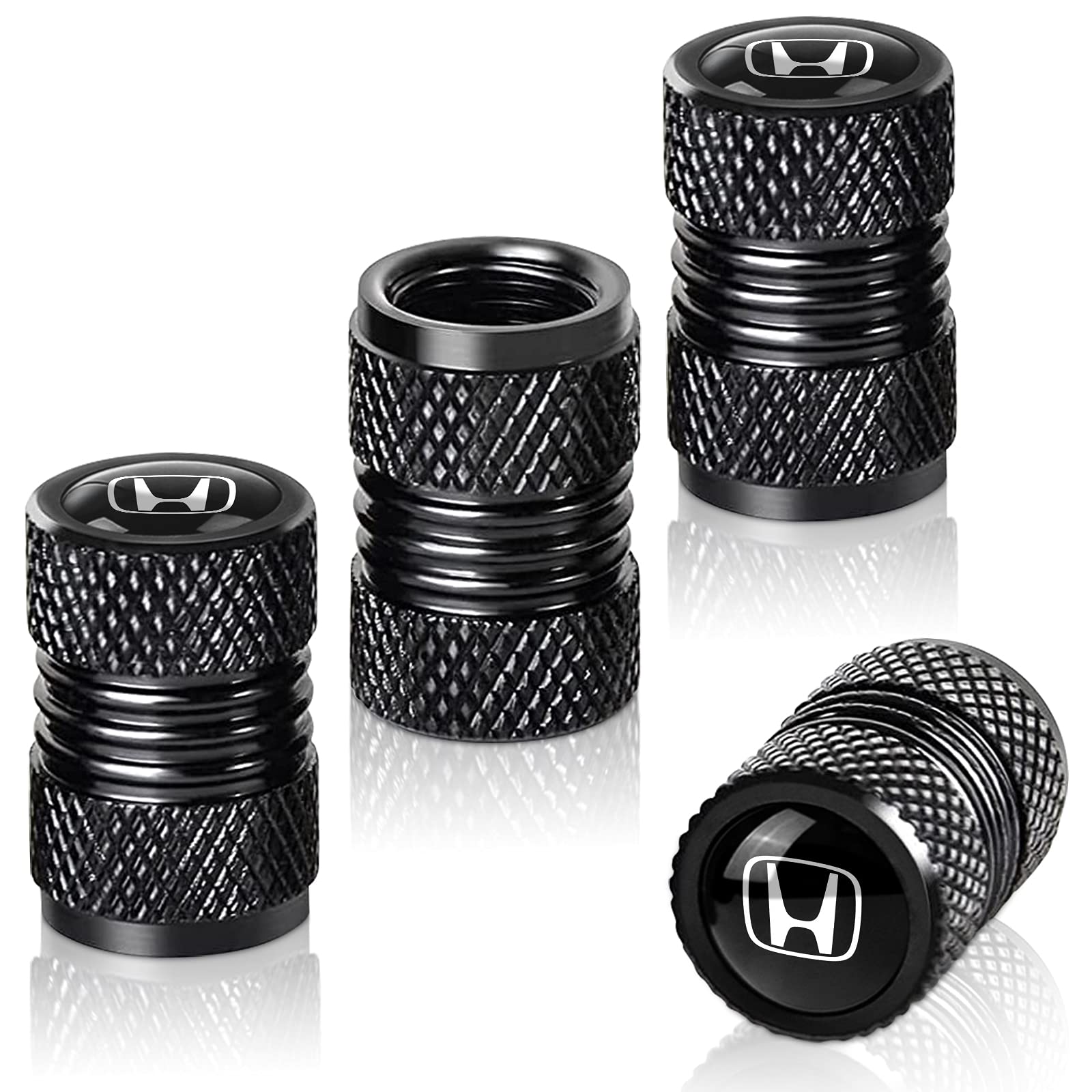 4 Pcs Black Metal Car Wheel Tire Valve Stem Caps - Universal Fit for Honda Civic CR-V Accord Pilot LX EX EX-L Touring - Durable Auto Valve Stem Cover Accessories for Car Styling & Decoration - Perfect for Daily Driving, Car Shows & Vehicle Customization