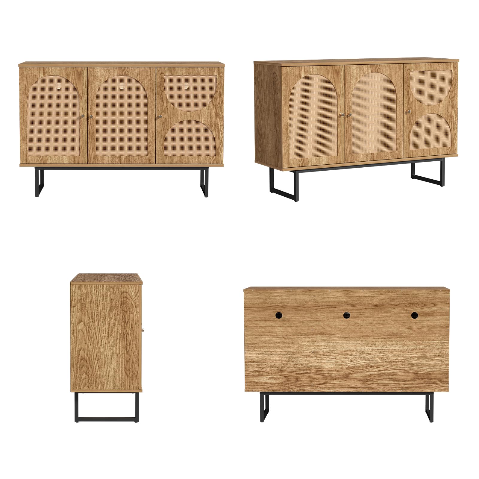 Rattan Sideboard Buffet Cabinet with Metal Legs - Boho Style Credenza for Living Room, Hallway, Entryway - Natural Wood & Woven Rattan Storage Cabinet | Perfect for Dining Room Storage, Home Decor, and Entertaining Guests