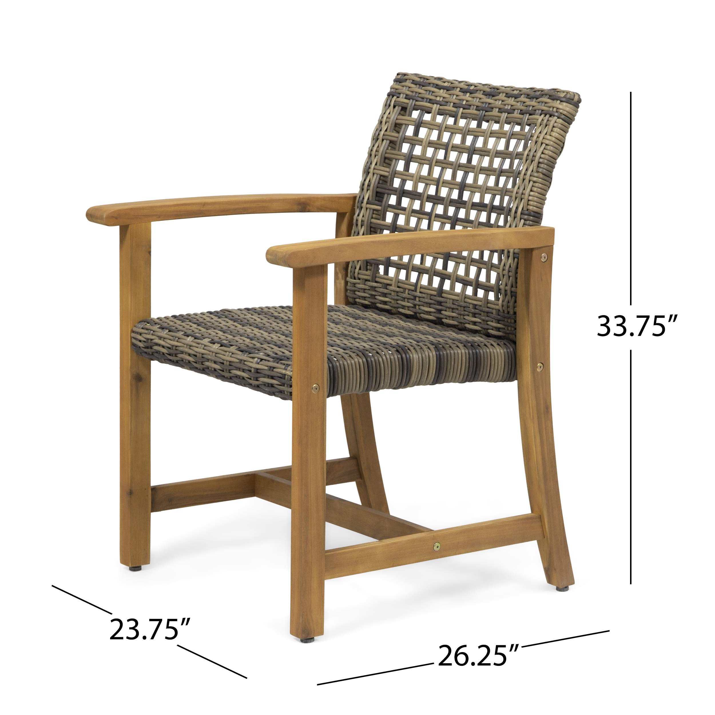 Premium Acacia Wood & Wicker Outdoor Dining Chairs (Set of 2) - Natural & Gray - Weather-Resistant Patio Furniture for Garden, Poolside & Backyard Dining