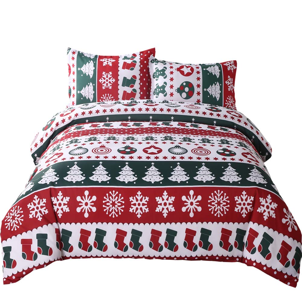 Suncloris Vintage Christmas Duvet Cover Set - Soft Lightweight Xmas Bedding with Zipper Closure (Includes Duvet Cover & Pillowcase, No Comforter) - Twin Size for Holiday Home Decor & Cozy Winter Bedroom