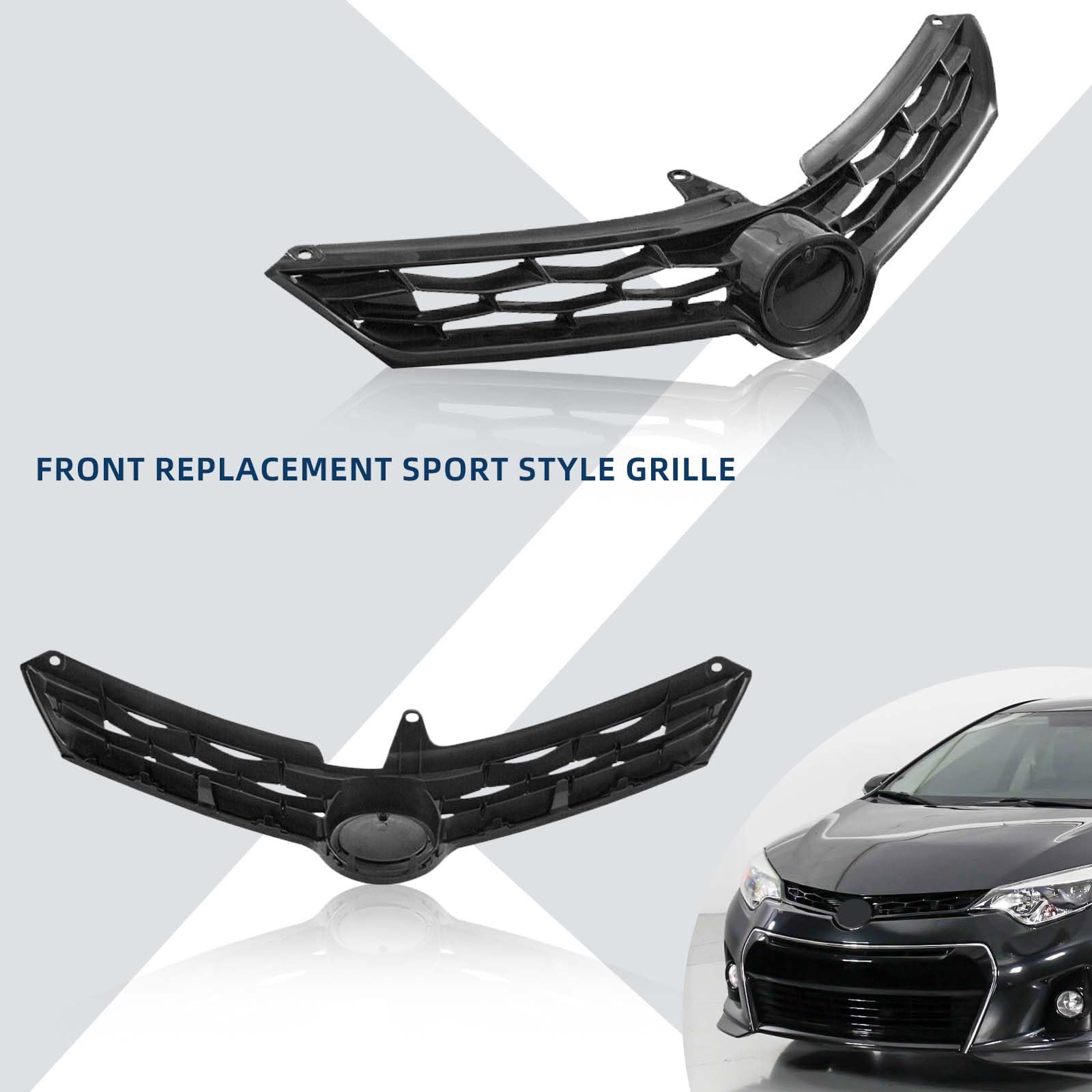 2014-2016 Toyota Corolla S Front Bumper Upper Grille - ABS Gloss Black Replacement for 5310002570 TO1200365 | Perfect Fit & Style Upgrade for Your Sedan