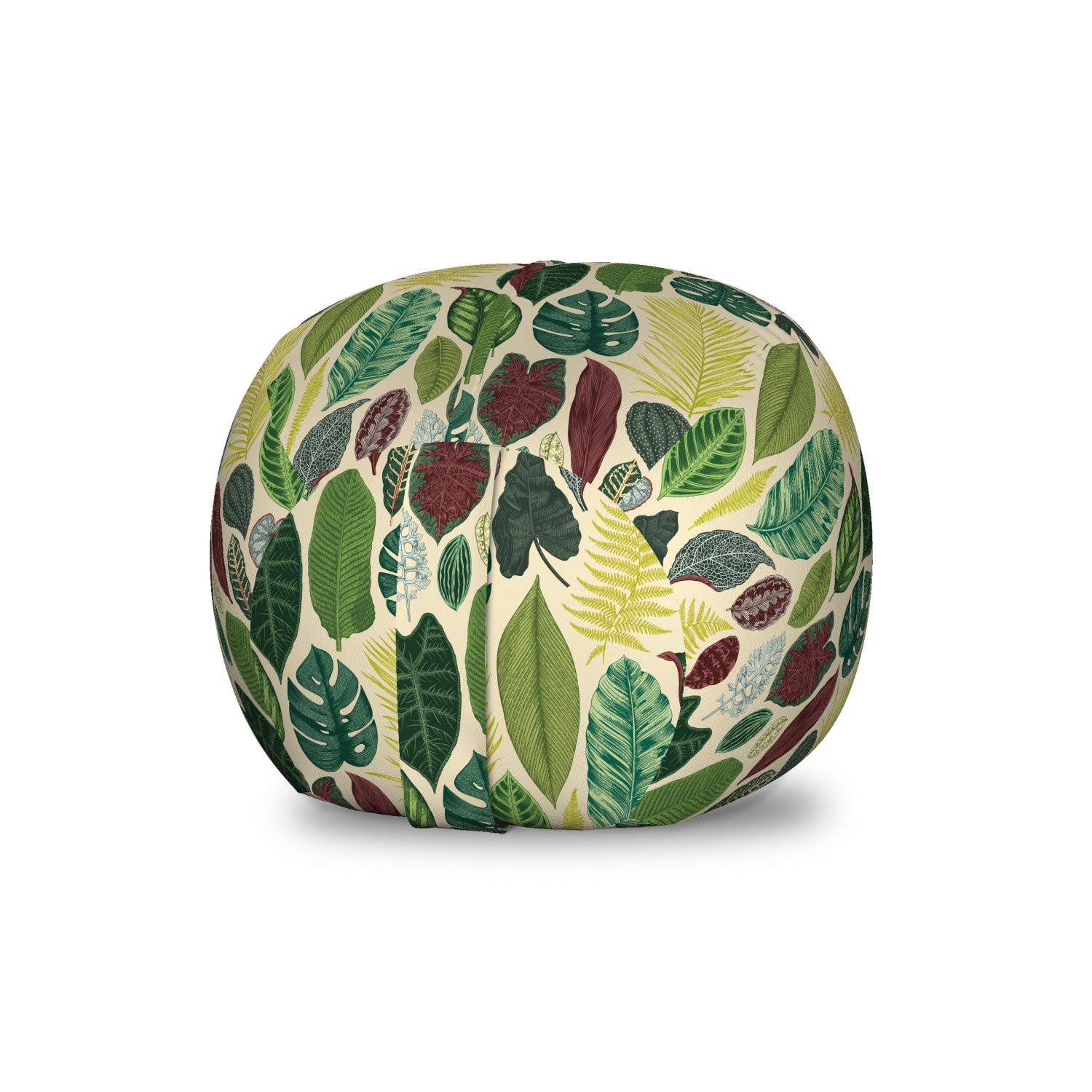 Ambesonne Tropical Storage Toy Bag Chair - Vintage Style Leaf Pattern Stuffed Animal Organizer, Washable Small Multicolor Bean Bag for Kids' Room & Playroom Organization