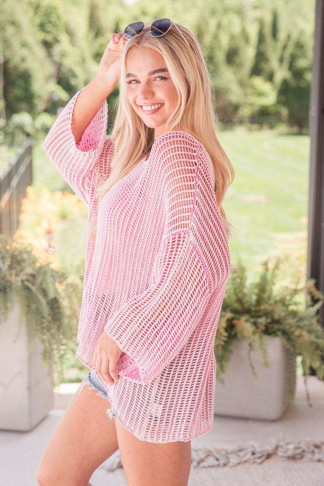 Pink Washed Open Knit Sweater for Women - Soft & Stylish Pullover - Perfect for Casual Outings & Cozy Evenings - FINAL SALE