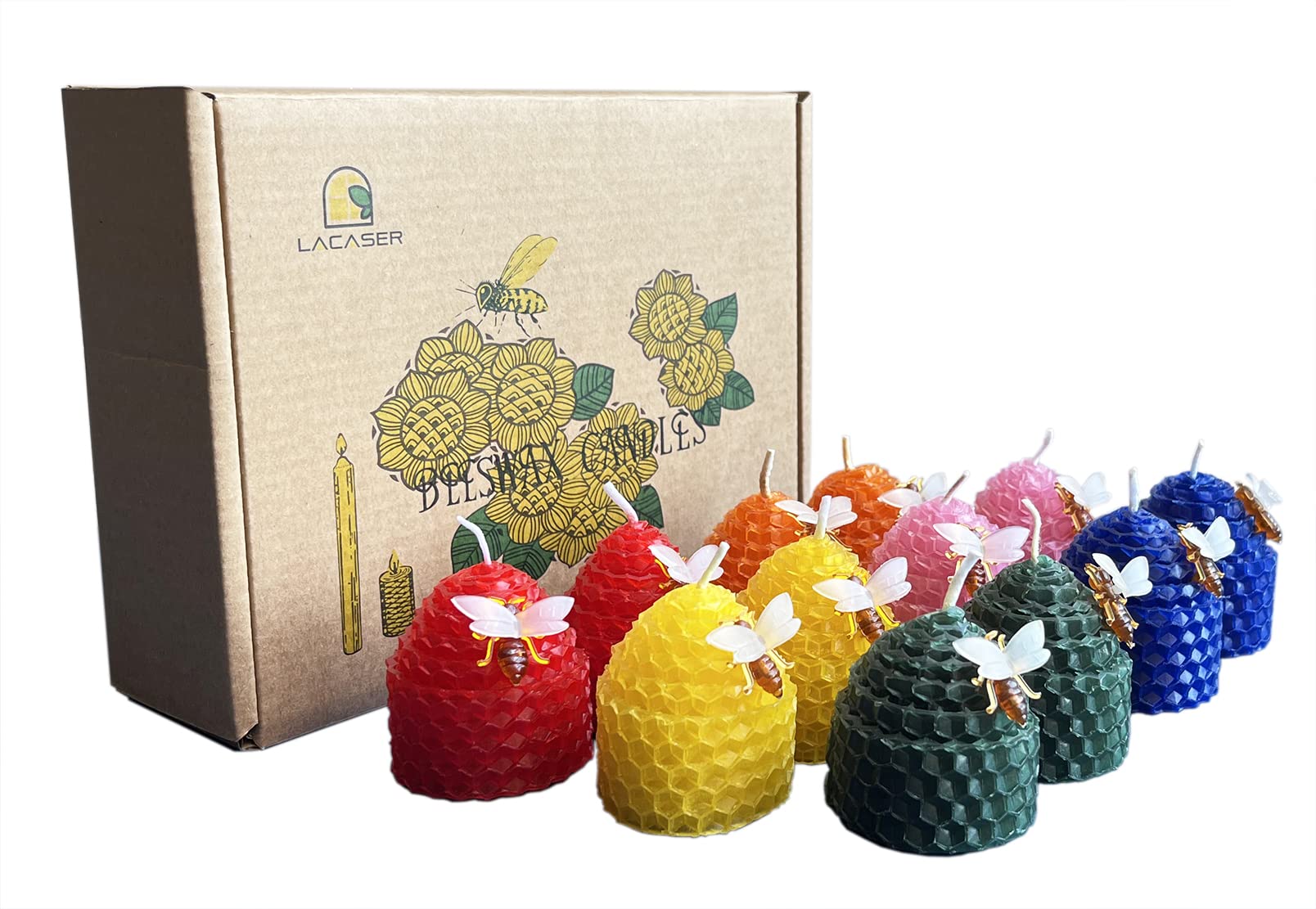 Natural Beeswax Votive Candles Bulk Set of 12 - Dripless, Smokeless, Unscented Beeswax Candles in 6 Colors for Home Decor, Wedding, Spa & Relaxation
