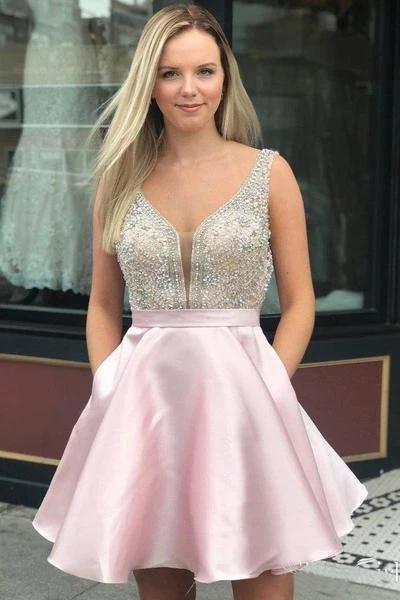 Gold V-Neck Beaded Short Homecoming Dress | Elegant Prom Dress for Women | CM838 | Perfect for Parties, Dances & Special Events