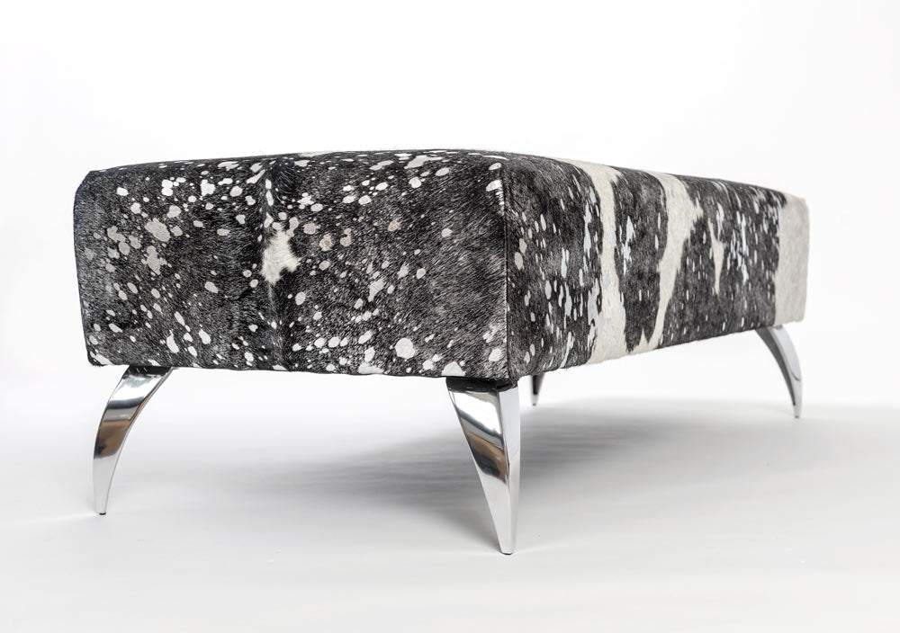 Premium Cowhide Ottoman with Silver Metallic Finish & Sturdy Aluminum Legs - 51