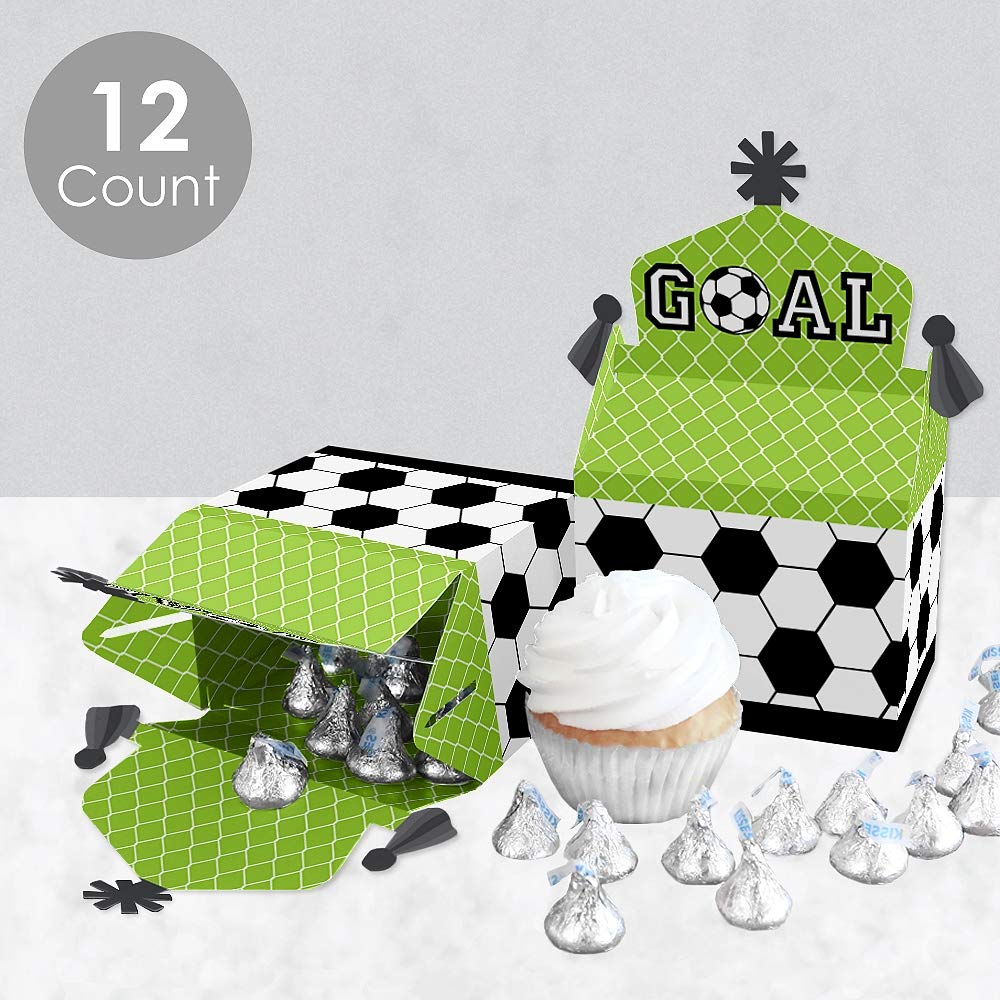 Big Dot of Happiness Goaaal - Soccer Themed Treat Box Party Favors - 12 Pack Goodie Gable Boxes for Baby Showers, Birthday Parties & Game Day Celebrations - Perfect for Soccer Team Snacks & Party Favors