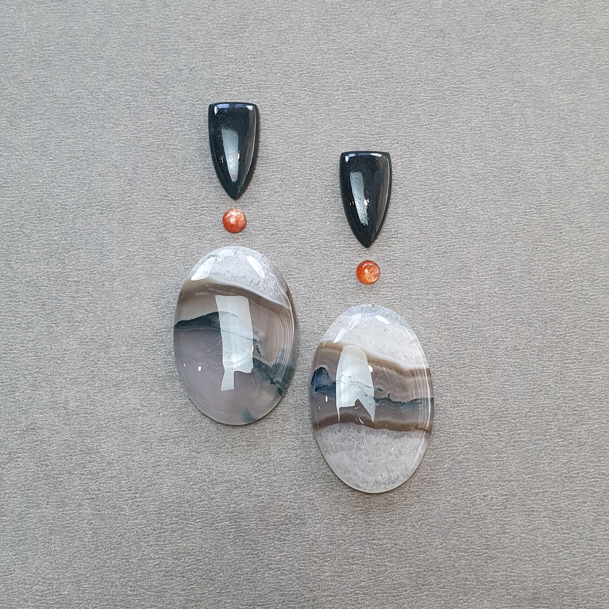 Natural Botswana Agate Sunstone & Labradorite Gemstone Cabochon Set - Untreated Bi-Color Agate in Pear, Oval & Round Shapes (4pc/6pc) - Perfect for Jewelry Making, Wire Wrapping & Crystal Healing