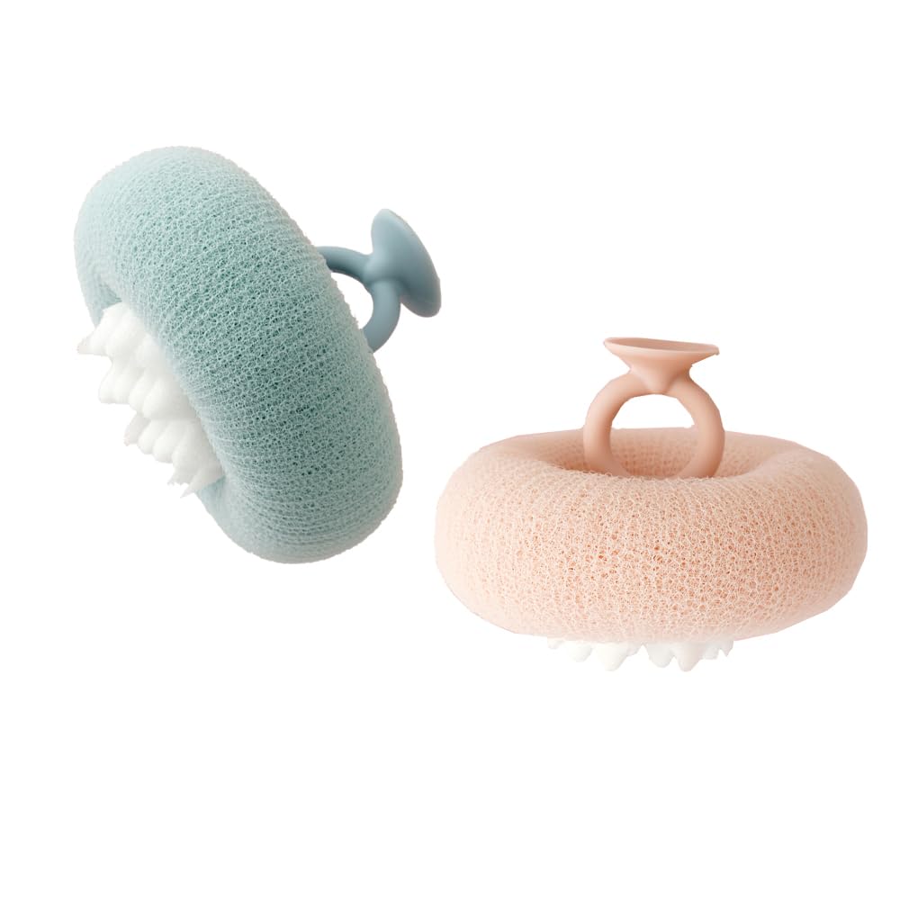 2 Pack Exfoliating Body Brush for Shower & Bath - Long Handle Bath Sponge Scrubber for Smooth Skin, Pink & Blue - Perfect for Dry Brushing, Back Scrubbing & Relaxing Spa Time