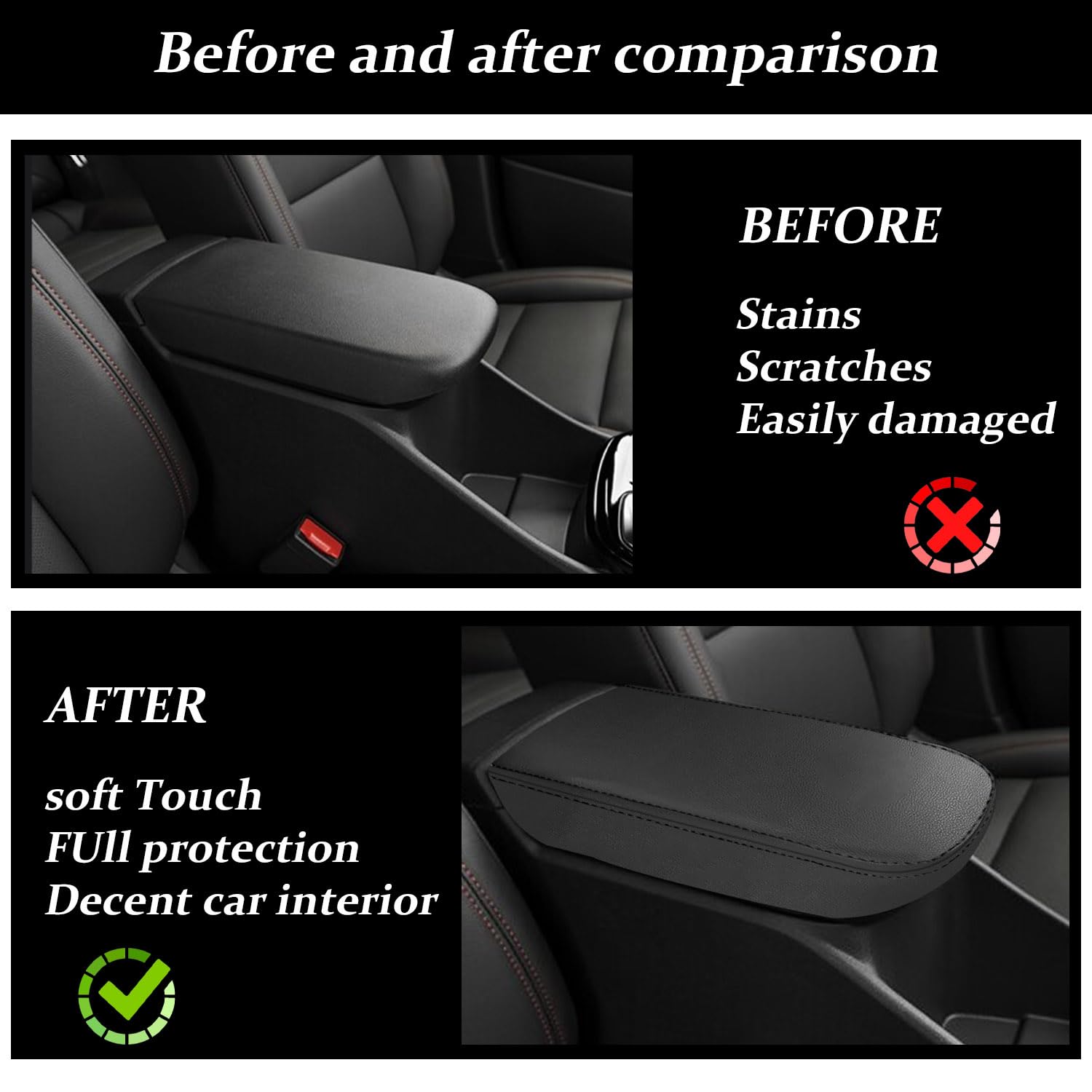 Rifoda Microfiber Leather Center Console Cover for 2024 Chevy Trax - Black Stitched Car Protection Accessory | Perfect for Road Trips & Daily Commute