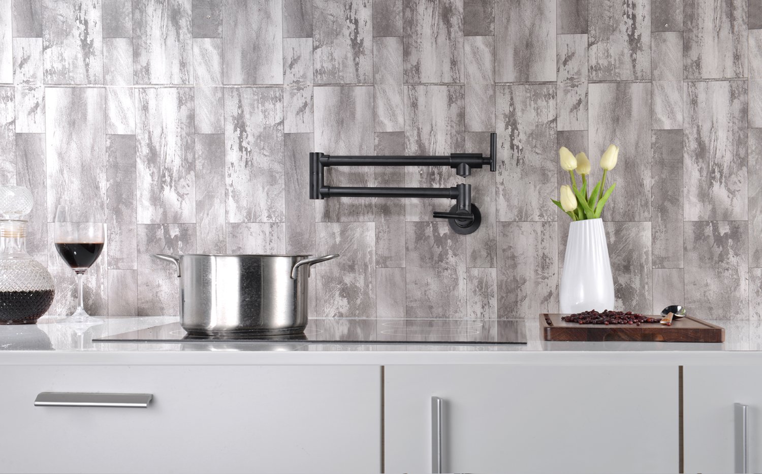 SUMERAIN Wall Mount Pot Filler Kitchen Faucet in Oil Rubbed Bronze - Double-Jointed Swing Arm with Dual Shut-Off Levers - Ideal for Cooking, Filling Large Pots & Pasta Making