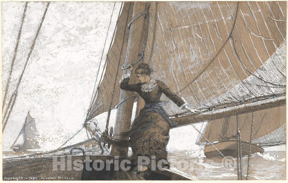 Winslow Homer Yachting Girl Art Print 1880 - 44x30 Inch Historic Wall Decor for Living Room, Office & Bedroom - Vintage Nautical Painting for Home & Office Decoration