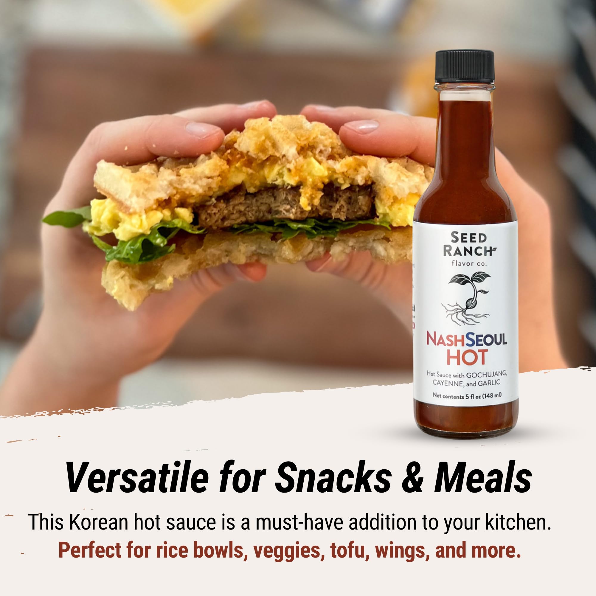 Seed Ranch NashSeoul Hot Sauce - Nashville & Korean Fusion Hot Sauce, Sweet & Spicy Medium Heat, Vegan, Gluten-Free, Non-GMO, No Artificial Sugars - Perfect for Rice Bowls, Stir-Fries, Wings & Grilled Meats