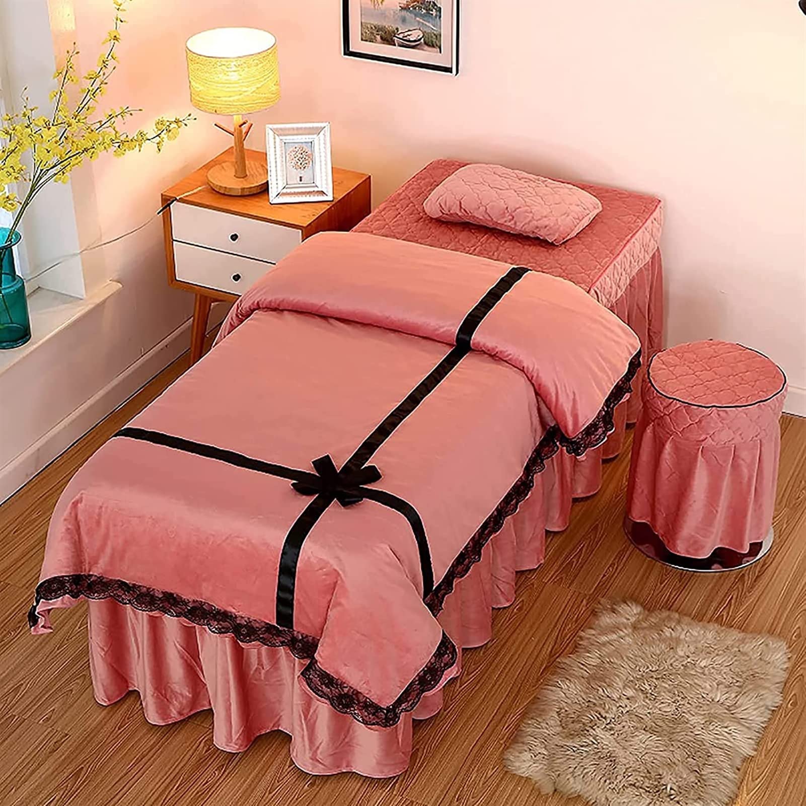 **Jingtong 4-Piece Microfiber Massage Table Sheet Set - Soft, Comfortable & Breathable for Massage Bed, SPA, Salon - Includes Face Hole - Pink, 190x80cm Round Head - Perfect for Professional Massage Therapists & Home Use**