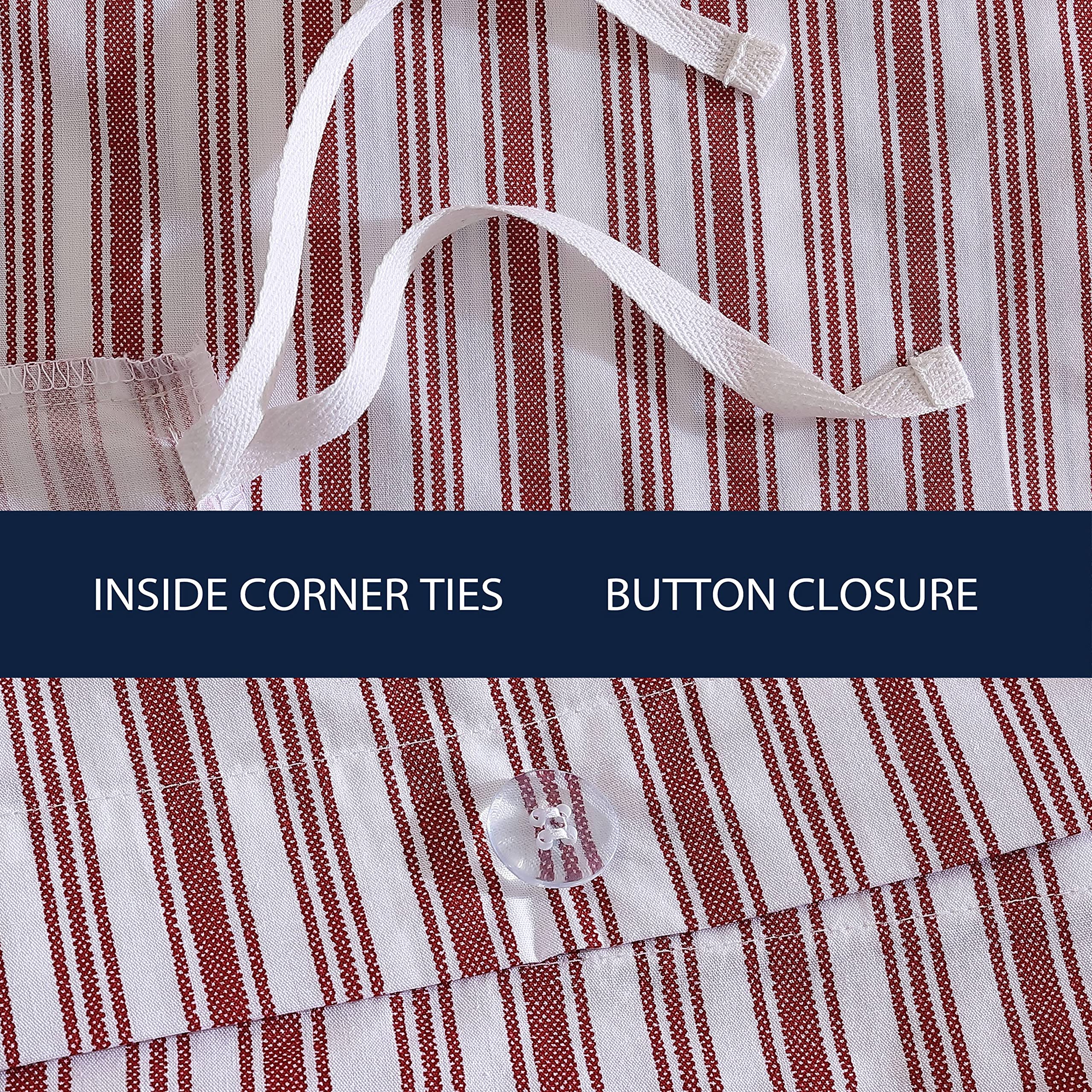 Nautica Queen Size Duvet Cover Set - 100% Cotton Reversible Comforter Cover with Button Closure, All Season Luxury Bedding - Coleridge Stripe Red - Perfect for Master Bedroom, Guest Room & Vacation Homes
