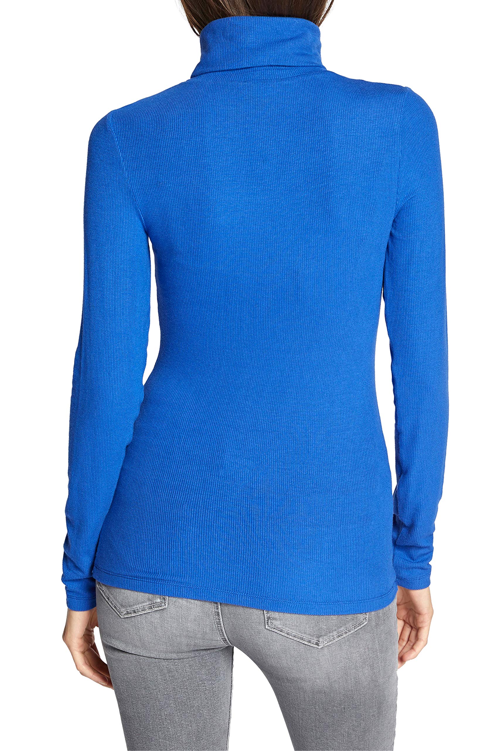 Sanctuary Ribbed Turtleneck Top for Women - Electric Blue Long Sleeve Slim Fit Knit Sweater | Fall Winter Fashion, Casual Office Wear, Date Night Outfit