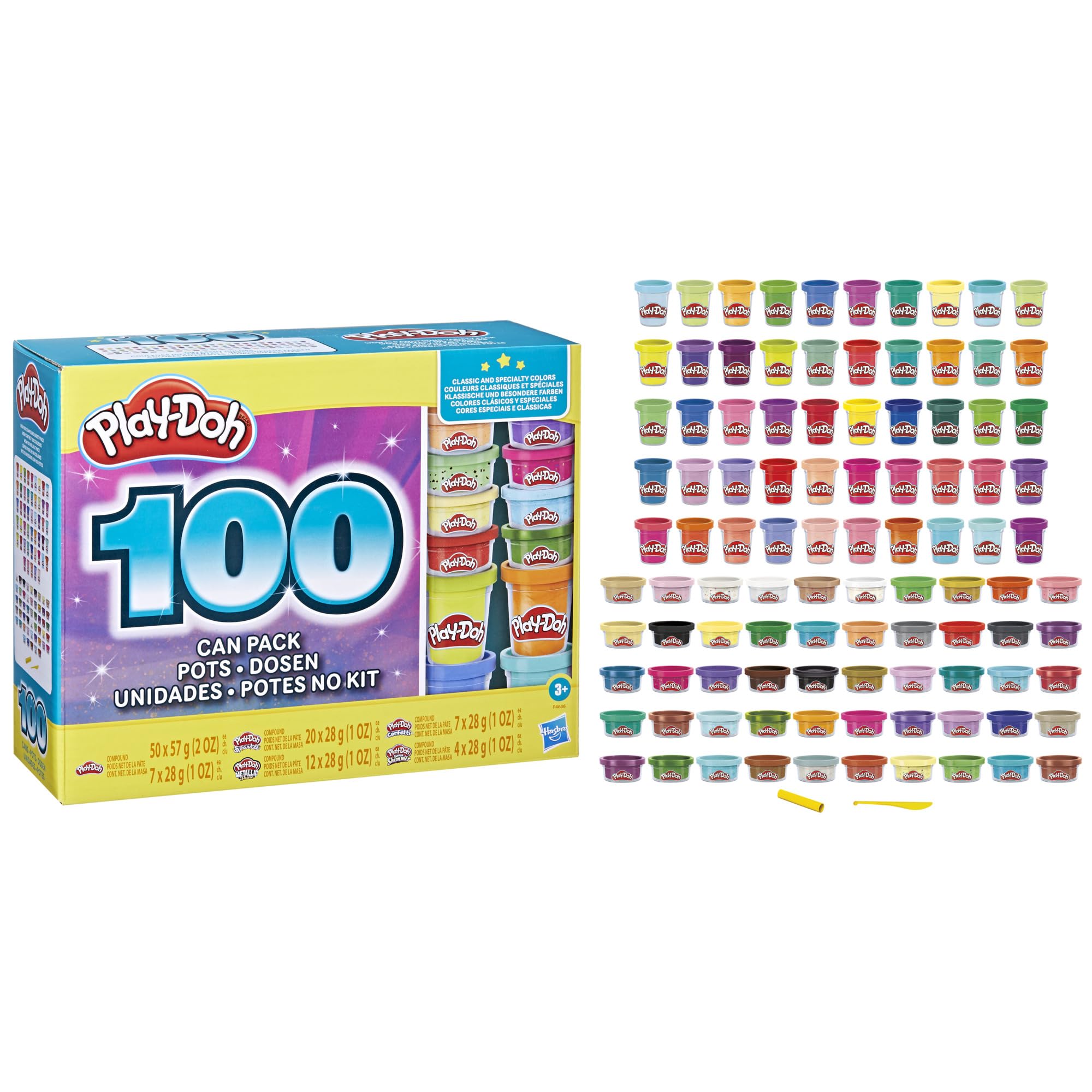 Play-Doh Wow 100 Bulk Modeling Compound Variety Pack - 100 Cans with Sparkle, Super Shimmer, Metallic & Confetti Colors | Creative Arts & Crafts for Kids, Preschool Learning Toys, Back to School Supplies | Perfect for Classroom Activities, Birthday Gifts & Sensory Play (Ages 3+)