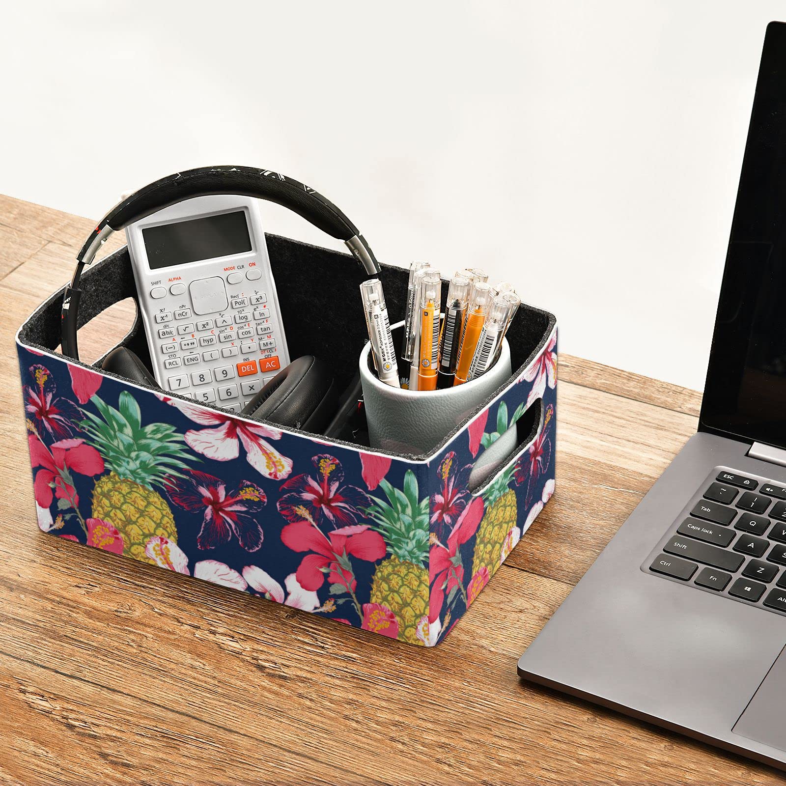Collapsible Felt Storage Bin - Decorative Basket for Summer Flowers, Clothes, Towels & Magazines | Space-Saving Home Organization for Bedroom, Bathroom & Living Room