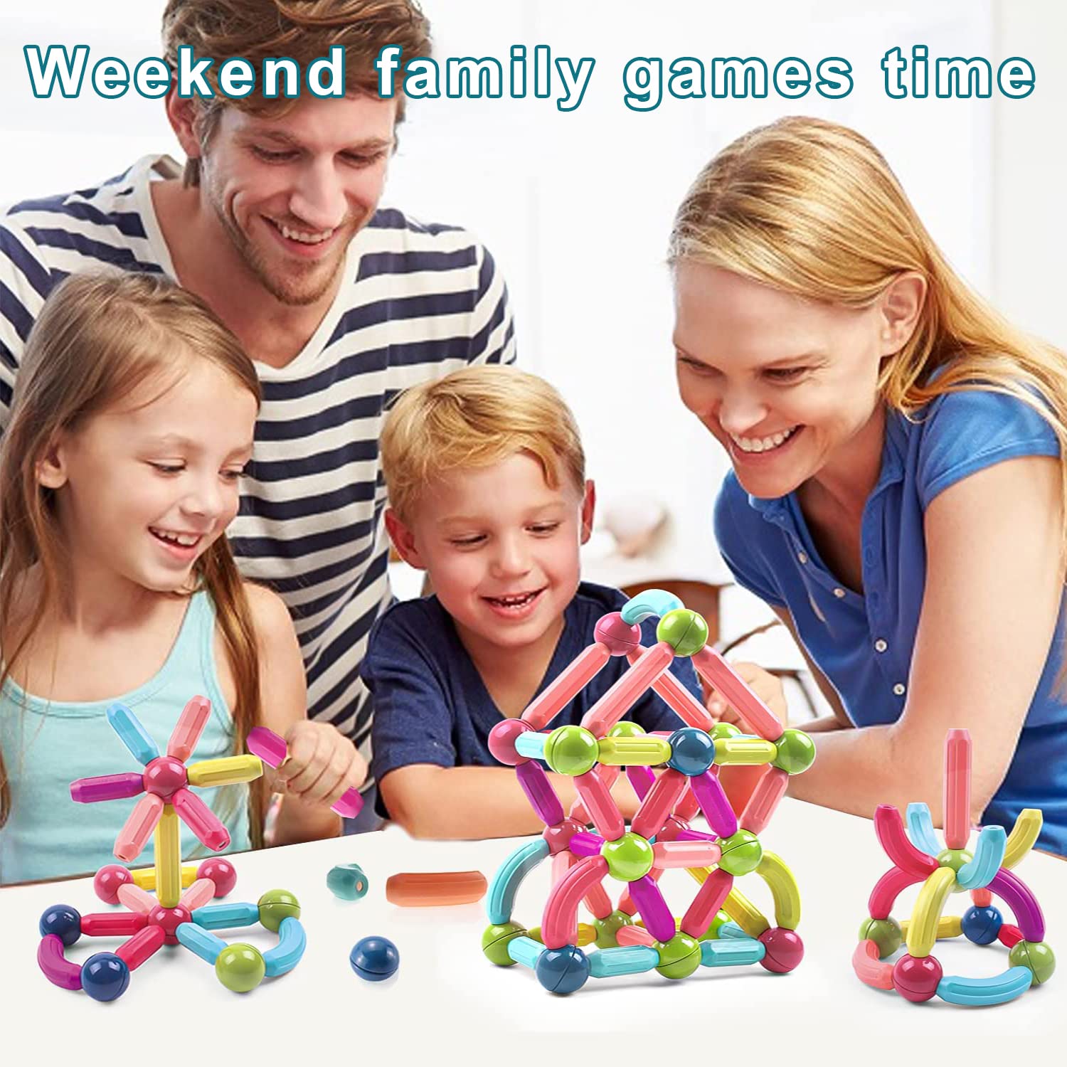 Luckynono Magnetic Ball Set - 52pcs STEM Educational Building Blocks Toys for Kids, Magic Ball & Wand, Colorful Stacking Toys for Creative Play - Perfect for Classroom, Home Learning & Birthday Gifts