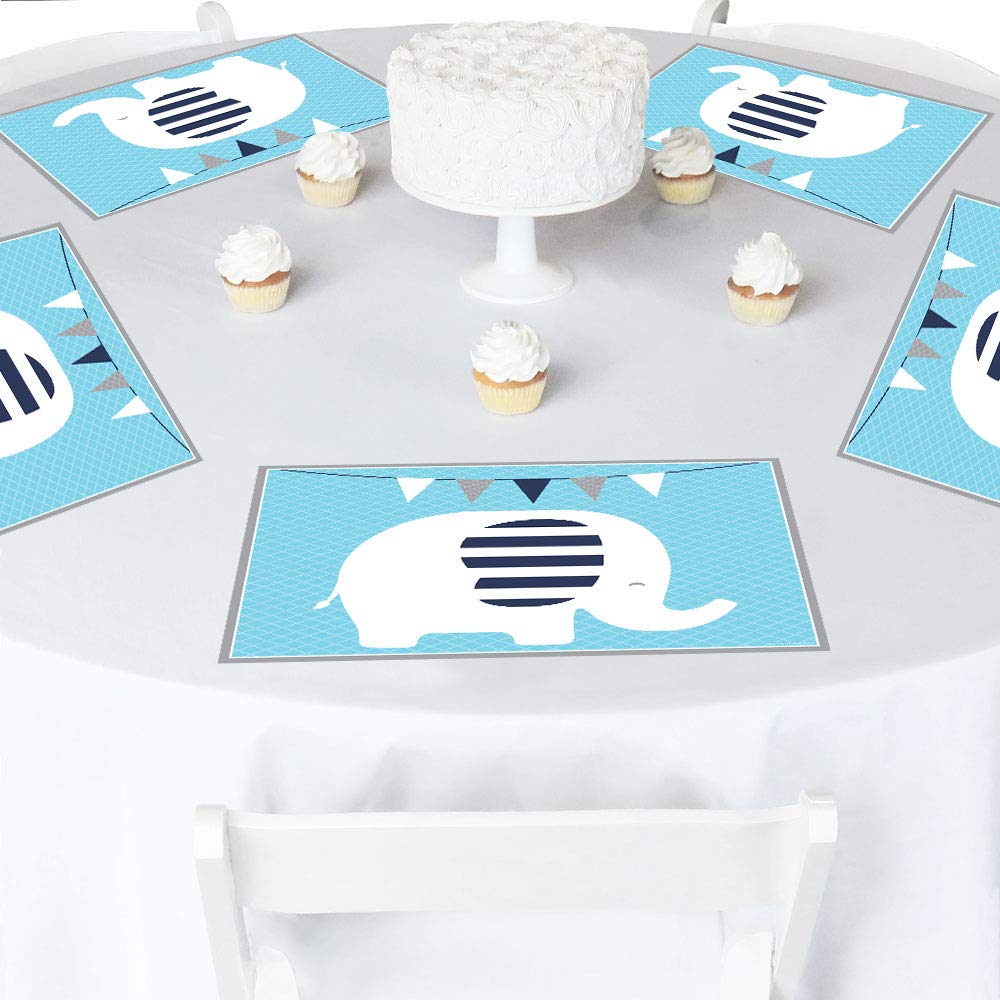 Big Dot of Happiness Blue Elephant Party Table Decorations - 16-Pack Baby Shower & Birthday Party Placemats for Boys - Perfect for Nursery Decor & Kids' Birthday Celebrations