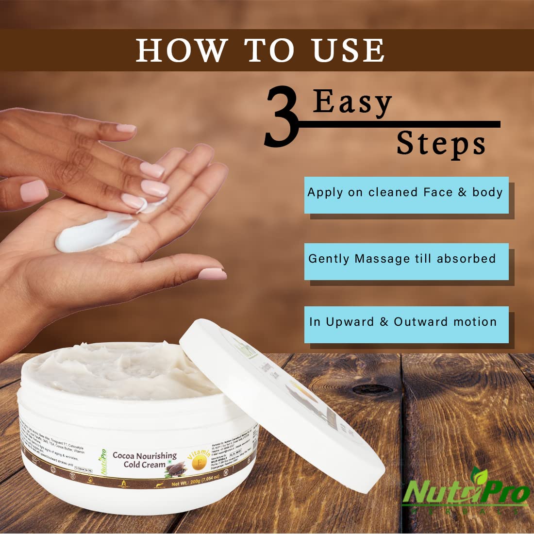NutriPro Cocoa Nourishing Cold Cream with Coffee & Vitamin E - Deep Moisturizing Face Cream for Dry Skin, 200ml - Perfect for Nighttime Skincare Routine & Winter Skin Protection