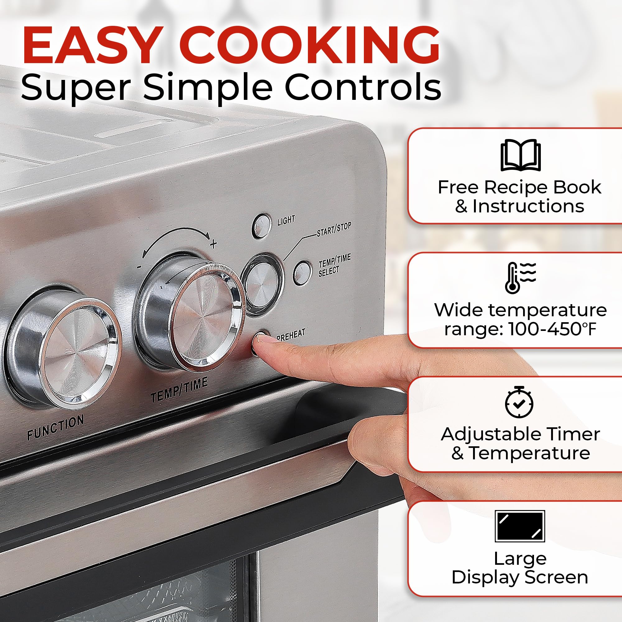 Zulay Kitchen Large Countertop Air Fryer - 12.7QT Stainless Steel Digital Air Fryer Oven for Healthy Cooking | Perfect for Roasting Vegetables, Baking, Grilling & Reheating Food | Family Size Air Fryer for Kitchen, Dorm & RV