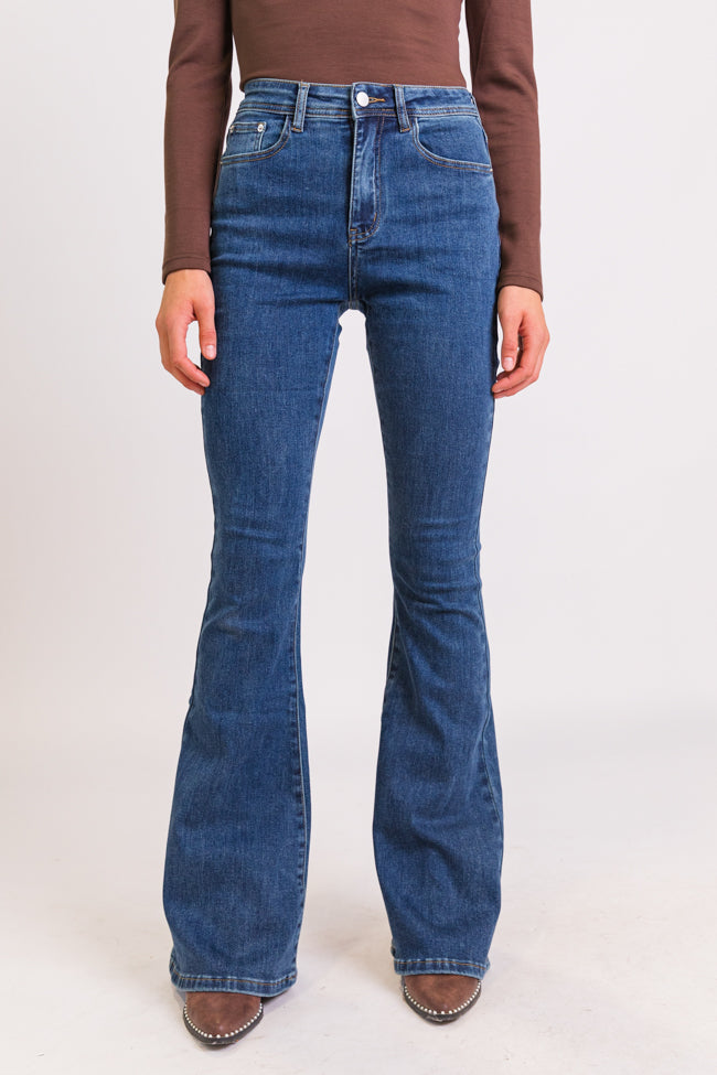 Maren Women's Tall Dark Wash Stretch Flare Jeans - High Waist Bootcut Denim Pants for Casual & Office Wear