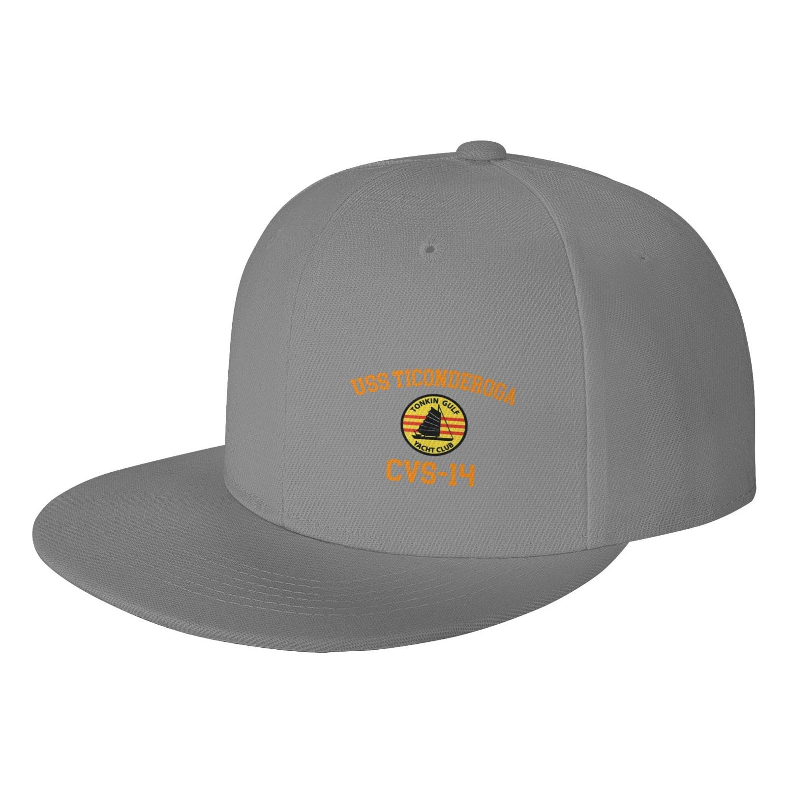 USS Ticonderoga CVS-14 Snapback Hat - Adjustable Flat Bill Baseball Cap for Men, Black Trucker Dad Hat | Military Style, Outdoor & Casual Wear