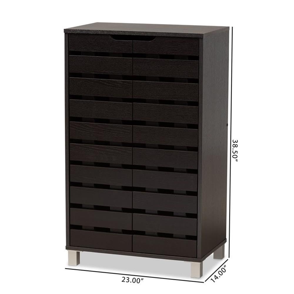 BOWERY HILL Modern Dark Brown Wooden 2-Door Shoe Cabinet - Contemporary Shoe Storage Organizer for Entryway, Closet & Bedroom Organization