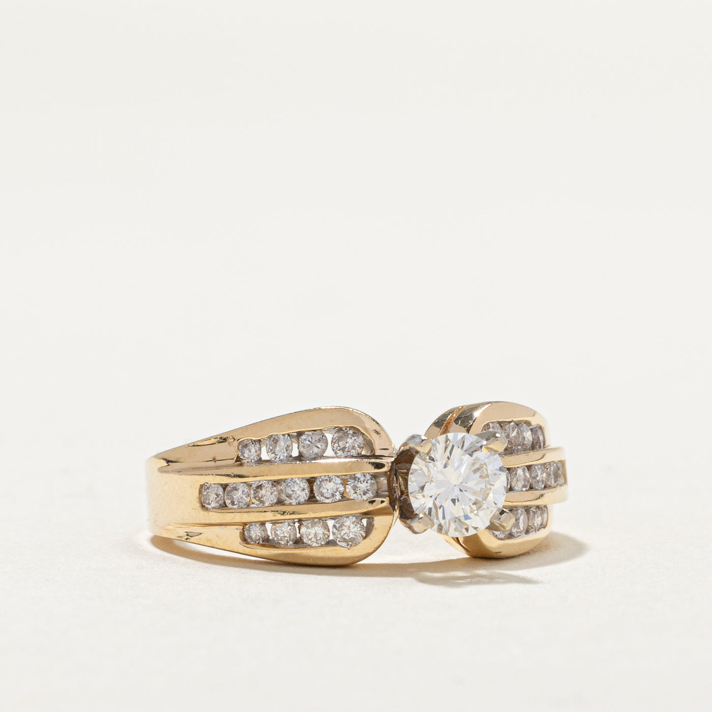 14K High Set Diamond Reverse Tapered Ring - 0.44ct Center Stone & 0.35ctw Side Stones | Size 6.25 | Elegant Wedding Band, Anniversary Gift, Engagement Ring for Women