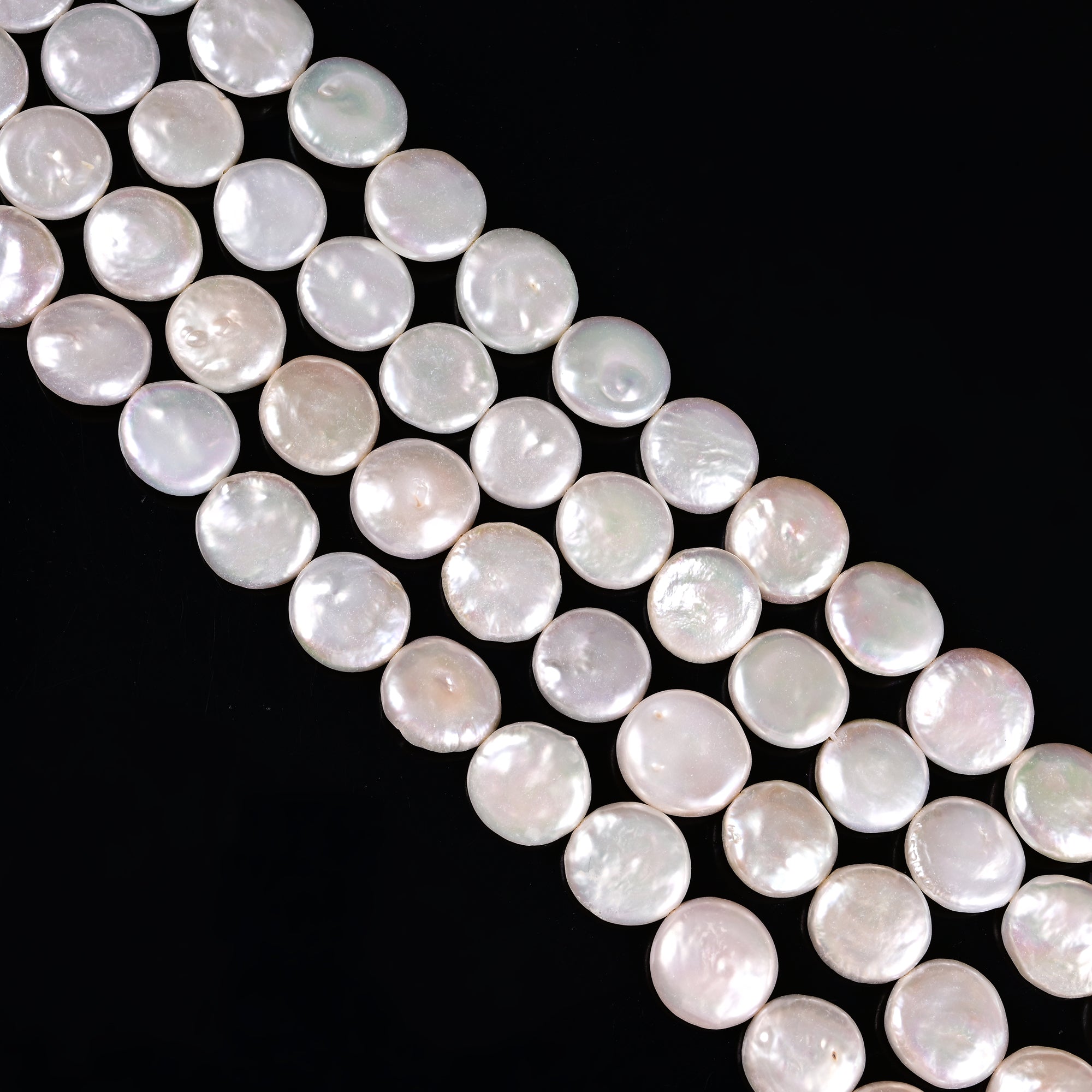 Premium AAA Grade Natural White Freshwater Pearl Coin-Shaped Beads - 13mm, 14mm, 15.5