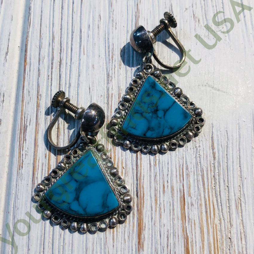 Vintage Mexican Sterling Silver Faux Turquoise Dangle Earrings - Handmade Boho Jewelry for Women, Perfect for Festivals, Parties & Everyday Wear