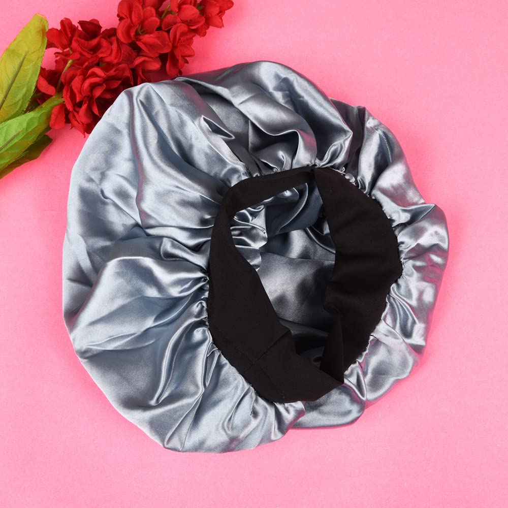 Matkooz Satin Silk Premium Hair Bonnet - Double Layered Sleeping Cap for Women & Girls - Soft & Breathable Night Hair Protection - Pack of 1 (Grey) - Perfect for Curly Hair, Natural Hair & Protective Styles