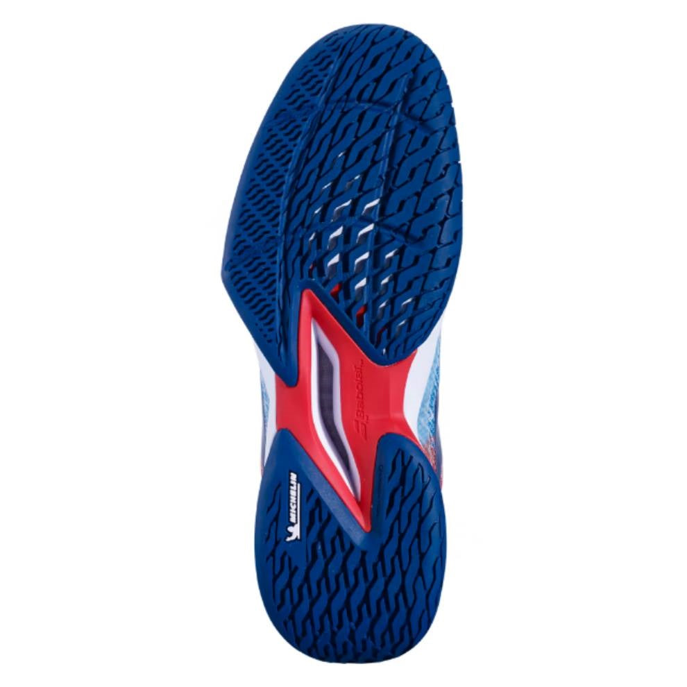 Babolat Jet Mach 3 AC Men's Tennis Shoes - White & Blue | Lightweight Performance Court Shoes for Men | Perfect for Competitive Tennis Matches & Training Sessions