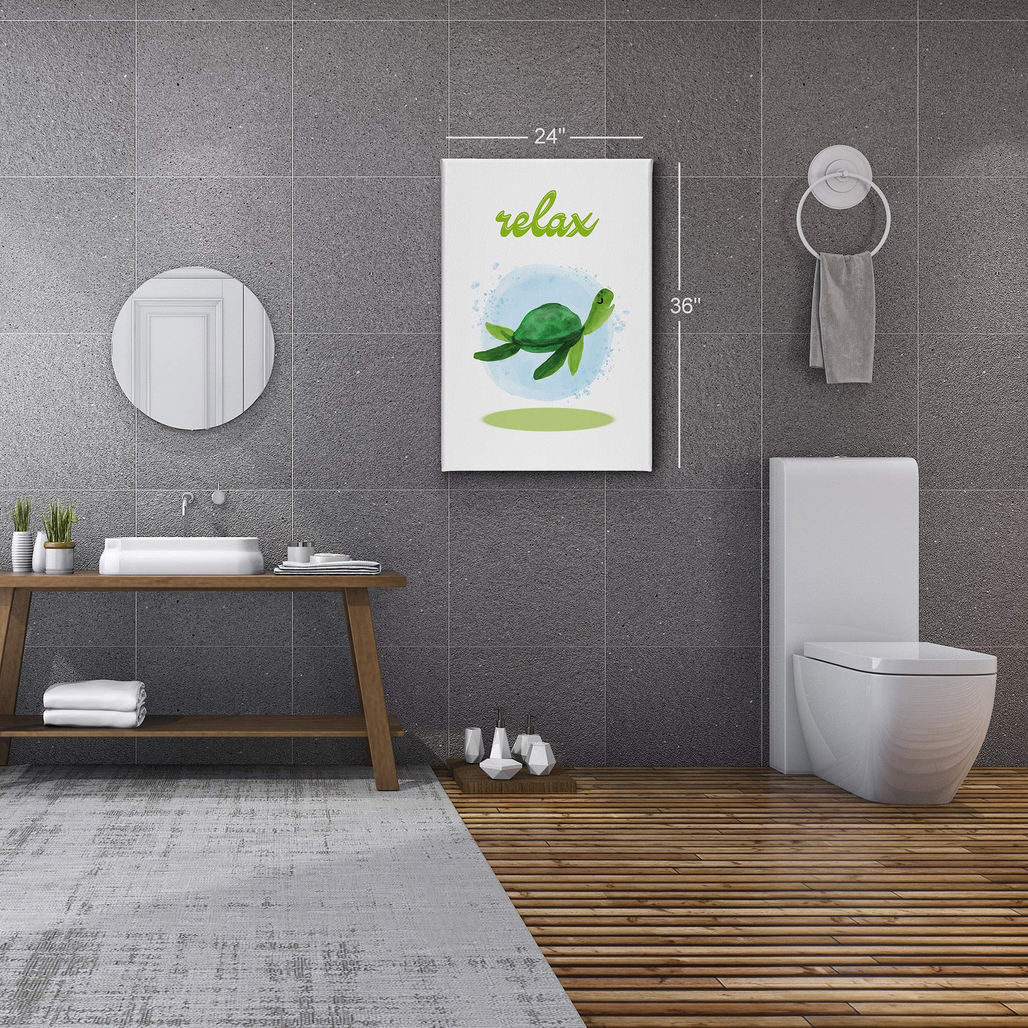Smile Art Design Relax Typography Turtle Canvas Print - 17x11 Inch Ready to Hang Bathroom Wall Decor for Kids, Nursery & Home - Made in USA | Perfect for Children's Bathrooms, Playrooms & Baby Shower Gifts