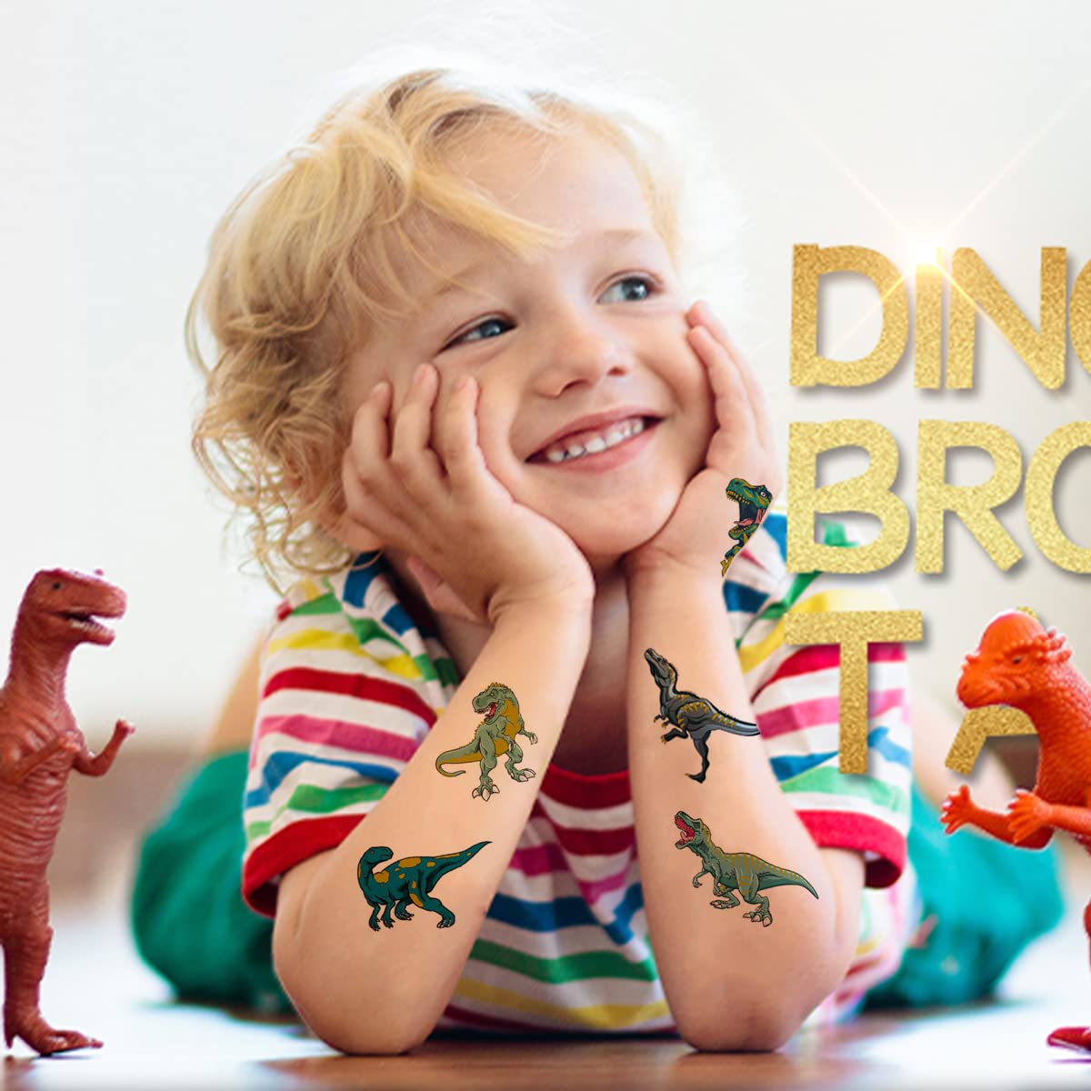 Glitter Dinosaur Temporary Tattoos for Kids - 24 Pack Dino Fake Tattoos for Boys & Girls, T-Rex Party Favors, Birthday Decorations - Perfect for Birthday Parties, Halloween Costumes & School Events