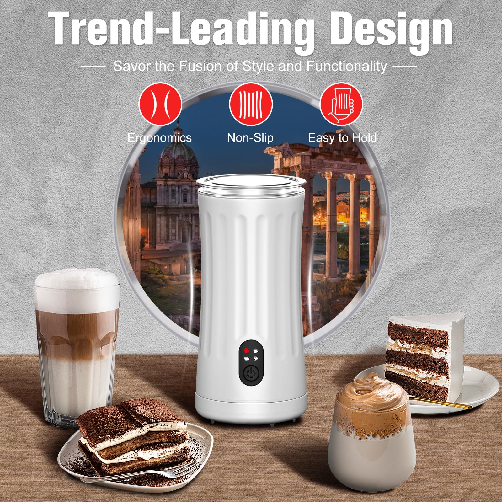 Electric Milk Frother & Steamer - 4-in-1 Automatic Warm & Cold Foam Maker (8.1oz/240ml) for Latte, Cappuccino, Macchiato - Perfect for Home Coffee Bars, Office Use & Gift Giving (White, Model SS-001)