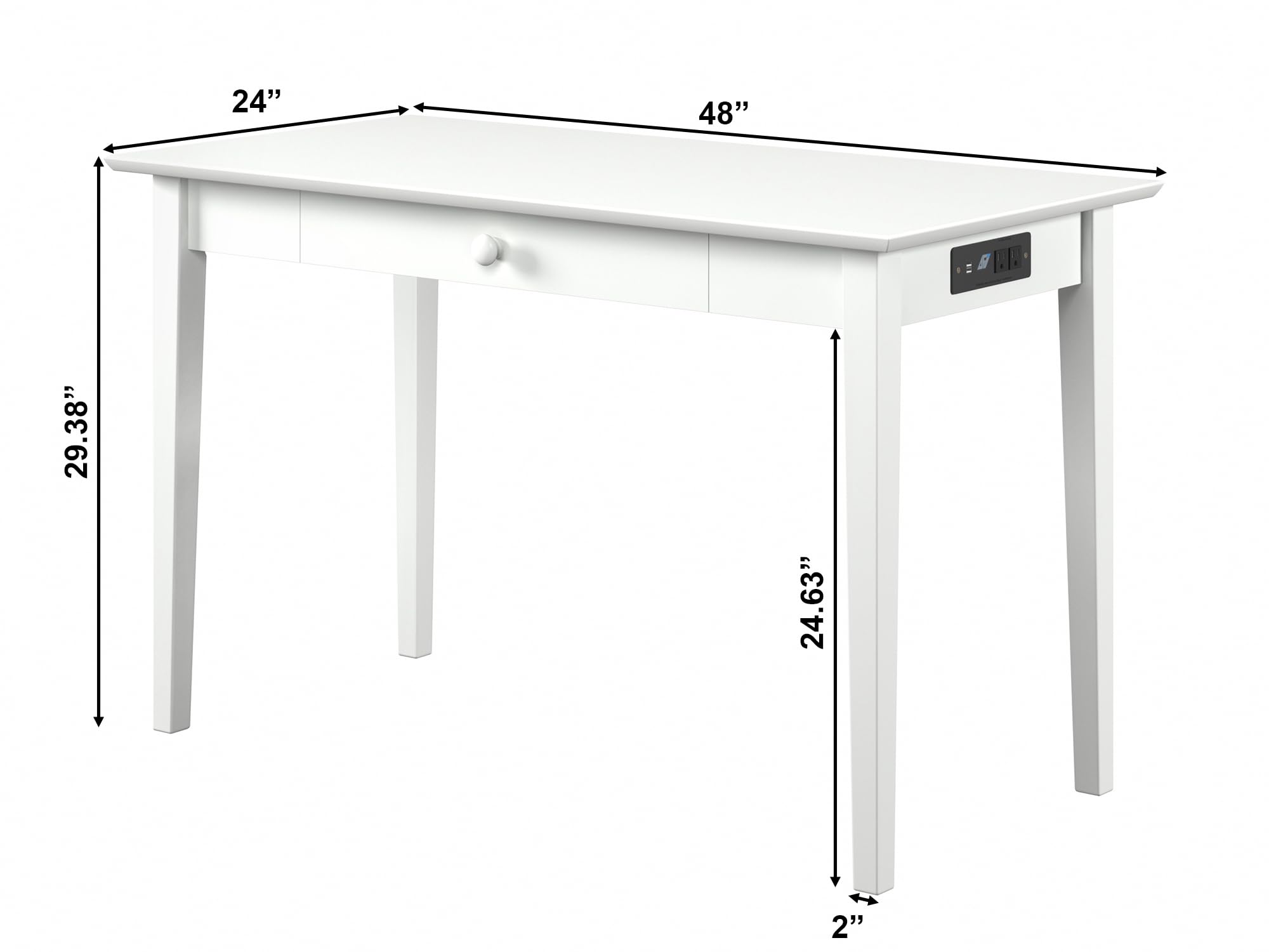 AFI White Shaker Desk with Drawer & USB Charging Station - Compact Home Office Desk for Small Spaces, Study & Work From Home