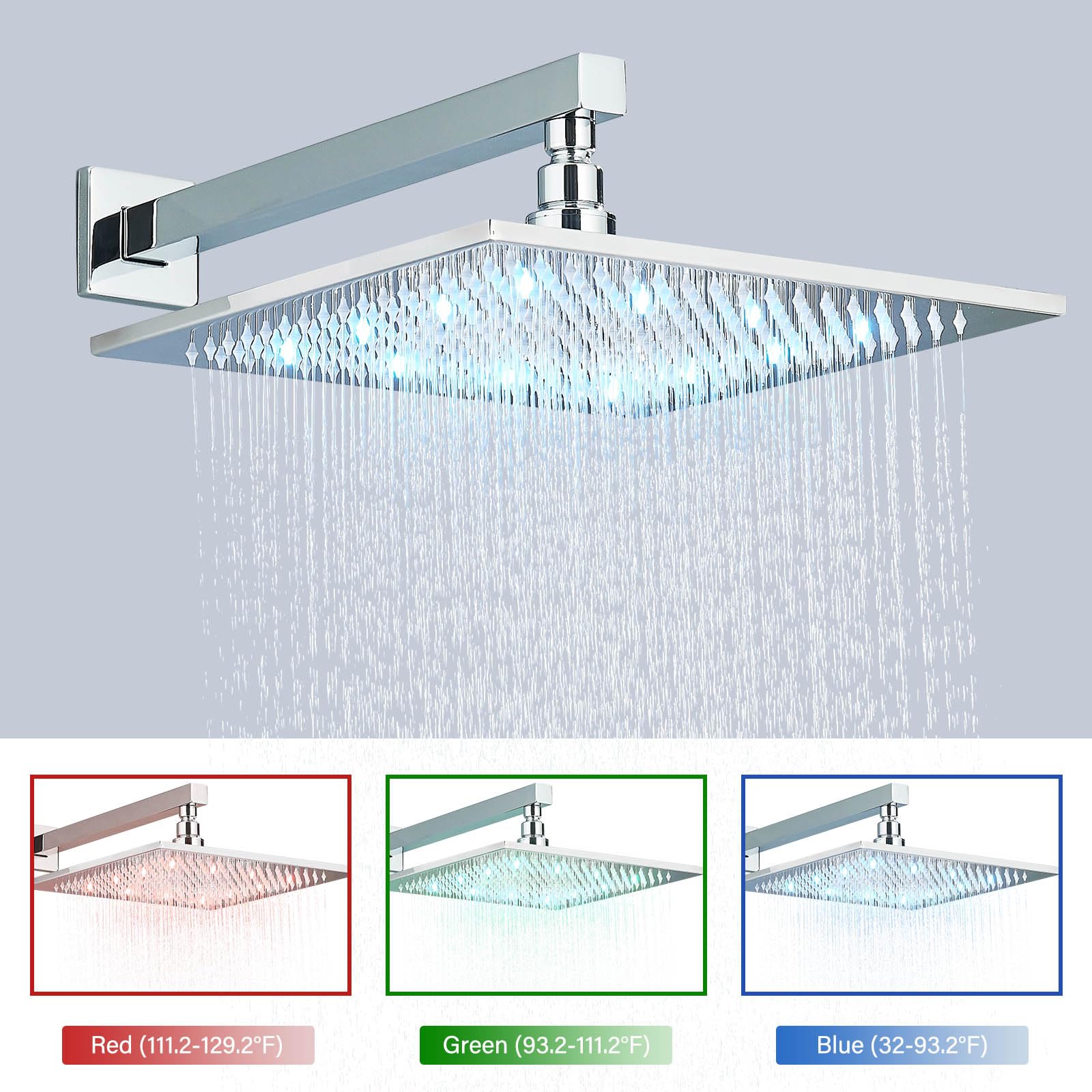 12 Inch LED Shower Head with Brass Handheld - Complete Luxury Shower System Set Including Rough-in Valve & Trim Kit - Perfect for Modern Bathrooms & Spa-Like Experience