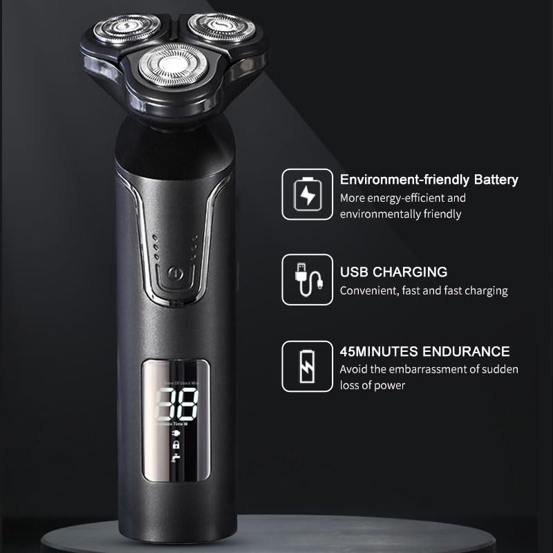 3D Electric Head Shaver for Bald Men - IPX7 Waterproof Wet/Dry Shaving Razor with LCD Display - Precision Beard Trimmer for Smooth Shaving - Perfect for Travel, Gym & Daily Grooming Routine